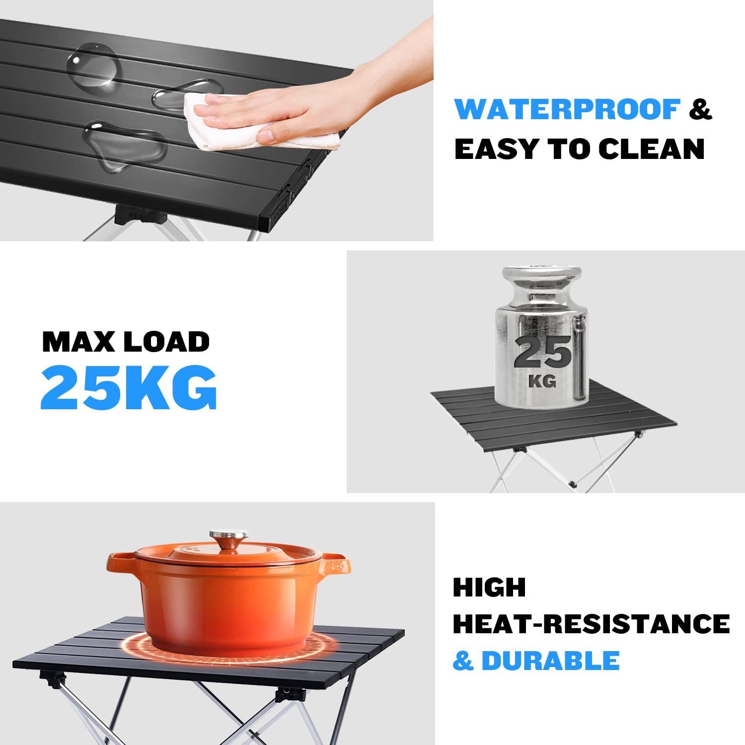 Folding Camping Table Portable Lightweight Beach Table for Sand Outdoor Foldable Side Table Ultralight Aluminum Picnic Table with Carry Bag image number 3