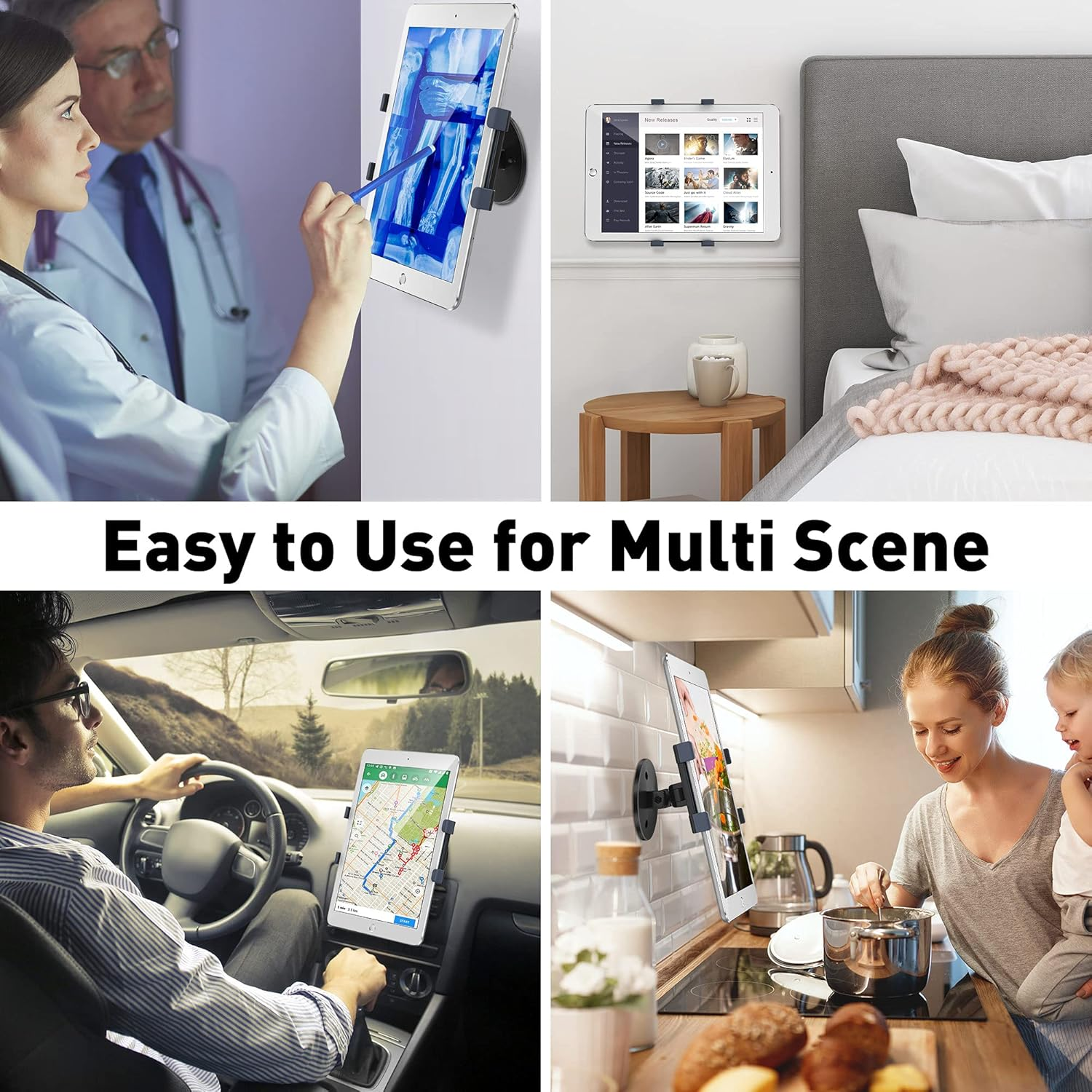 Abovetek Ipad Wall Mount, Swivel 360&deg; Rotating Tablet Holder Two Brackets to Fit 6-13" Tablets, Horizontal/Vertical Tilt Ipad Arm for Flexible Viewing Angles in Kitchen Showroom Retail Store (Black) image number 1