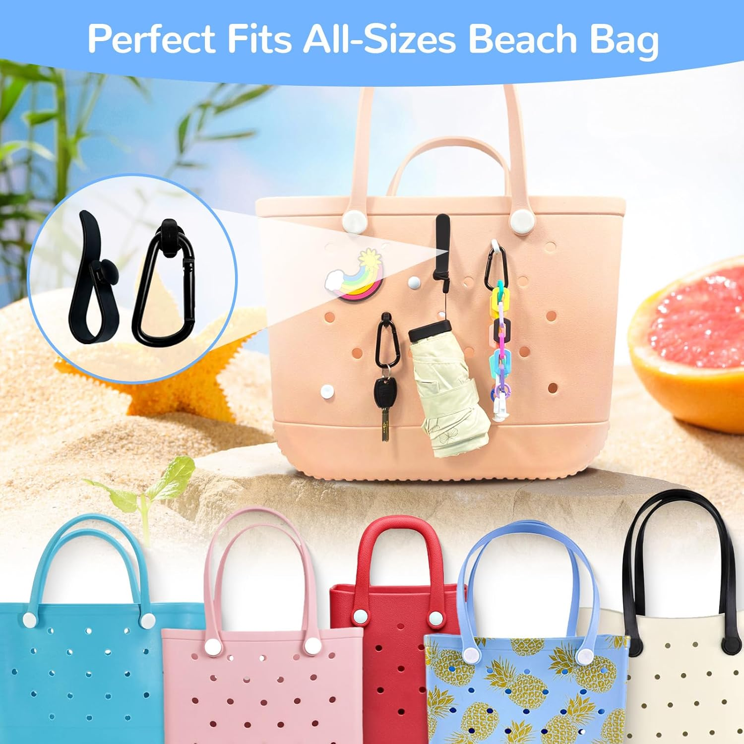 4Pcs Hooks Set Accessories Compatible for Bogg Bag, Insert Carabiner Key Chain Holder Charms, Compatible for Small & Large Beach Bags image number 6