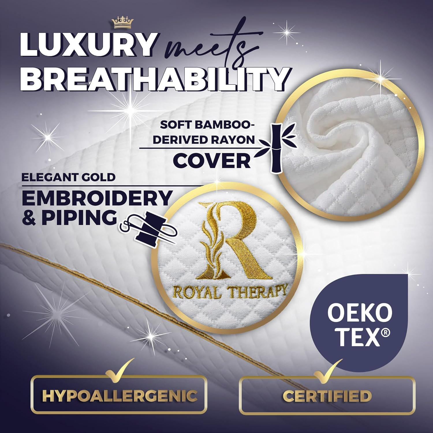 Royal Therapy King Memory Foam Pillows - Shredded Memory Foam Pillow for All Sleep Positions - Medium Firm Pillow with Adjustable Loft - Bamboo-Derived Rayon Cover - Certipur-Us & Oeko-Tex Certified image number 4