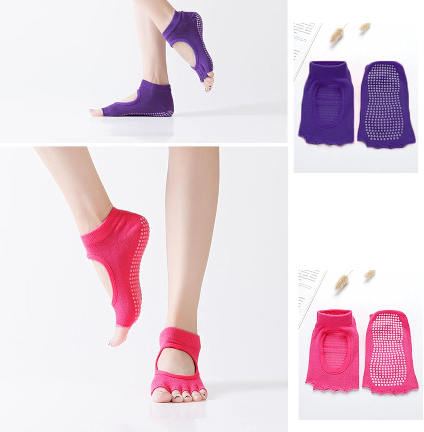 TRADERPLUS 2 Pairs Yoga Socks for Women Toeless Non Slip Sock Pilates Ballet Womens Socks for Workout, Yoga, Dance image number 3