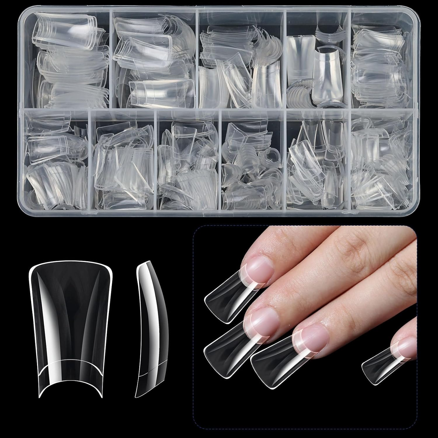 YIGZYCN 504X Duck Nail Tips Clear Nail Tips Half Cover False Nail Press on Nail Tips Curved Nail Tips Manicure Tools
