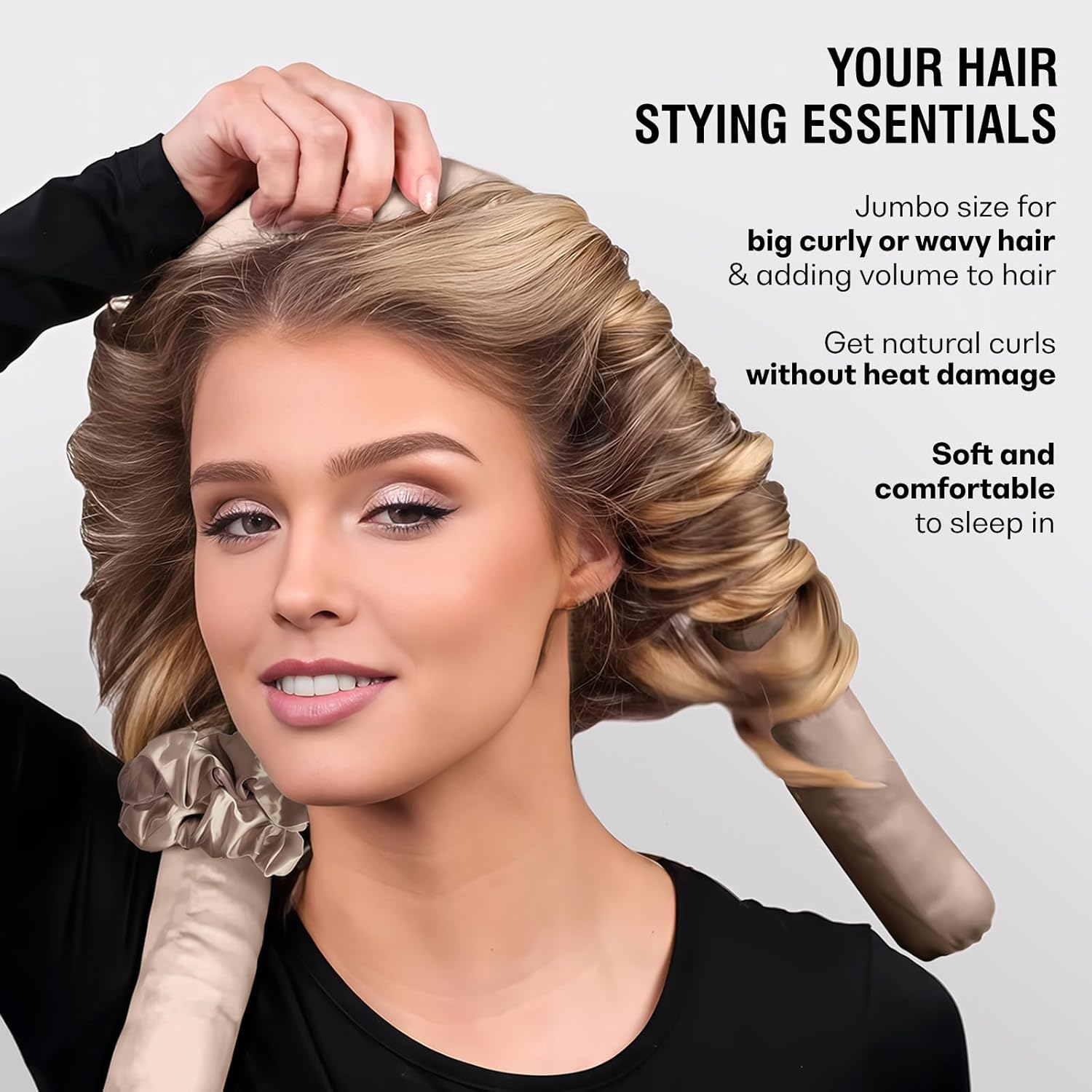 BLINKEEN Jumbo Heatless Hair Curler Set-Satin Heatless Curls Overnight, Jumbo Curling Rod Headband, No Heat Curlers to Sleep in (Brown) image number 3