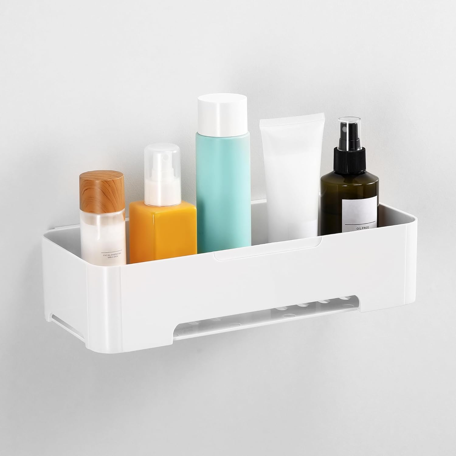 YOHOM Bathroom Shelf Adhesive Shower Caddy for Tile Wall Stick on Shower Shelf No Drilling White Shampoo Holder Organizer Plastic image number 1
