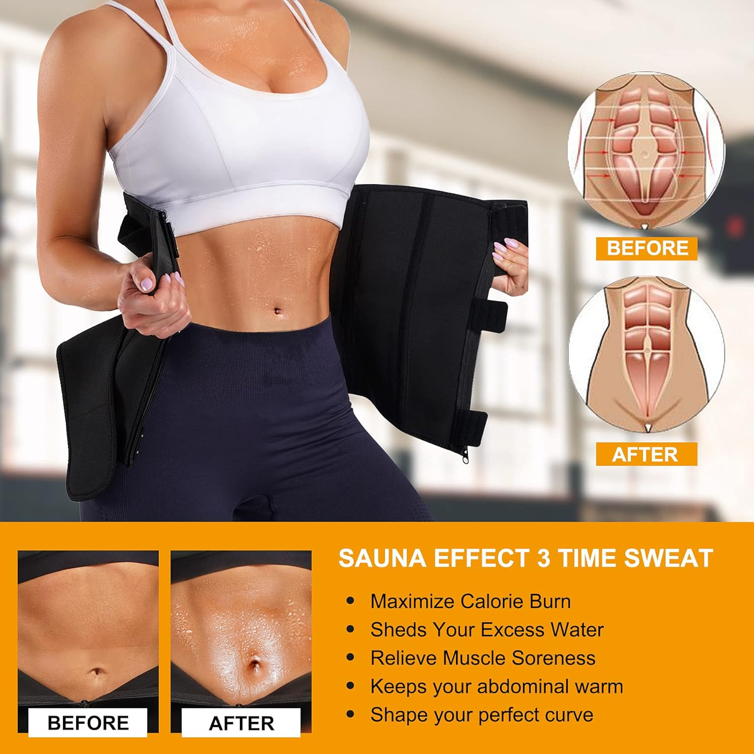SCARBORO Neoprene Sweat Waist Trainer Trimmer Belt for Women Workout Sports Girdle Tummy Control Body Shaper Slim Belly Band image number 6