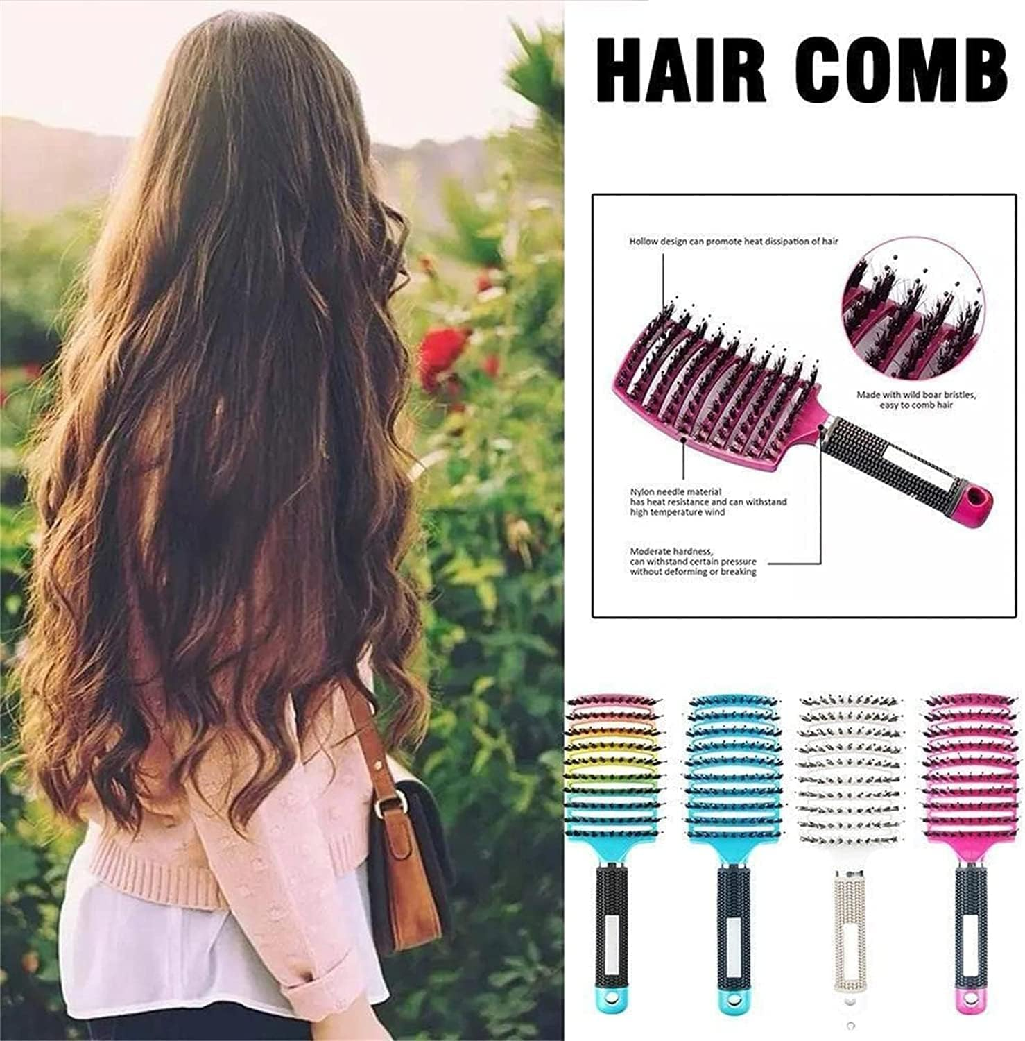 My Sensory Space Detangling Hairbrush, Magical Brush Detangler, Detangler Bristle Nylon Hairbrush, Curved and Vented Detangling Hair Brush (Color : Black)1 image number 2