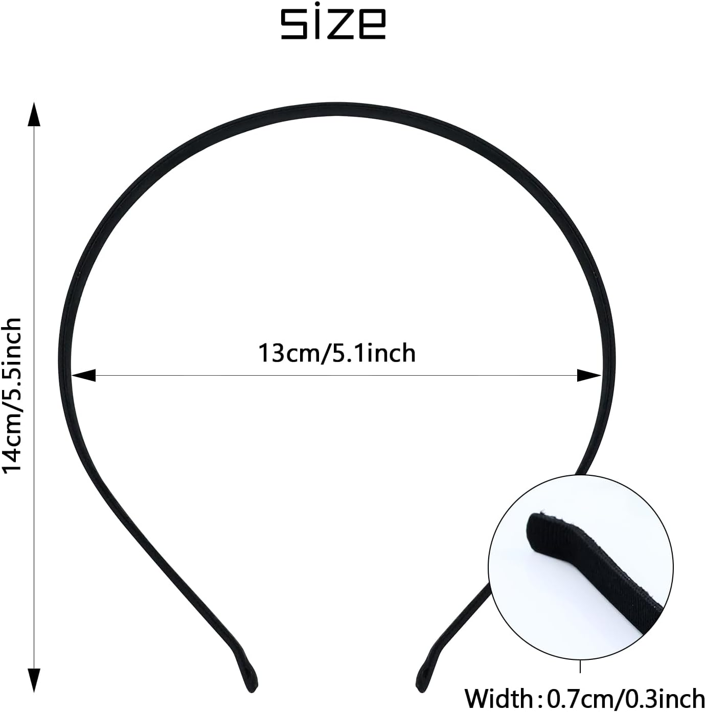 10 Pack 7MM Plain Black Satin Cloth Fabric Covered Thin Slim Metal Headband Wire Hairband Elastic Skinny Velvet Hair Hoop Holder Clasp Tiara Crown Base for Women Men Headpiece Crafting DIY Accessories image number 1