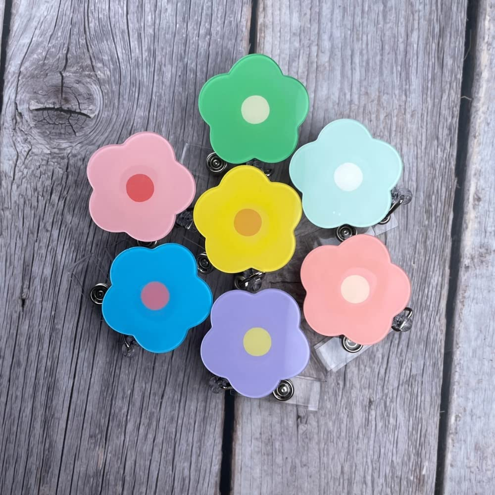 7 PC Cute Badge Reel Retractable Flower Sunflower Floral Nurse Badge Holder Clips Reels | ID Name Clip Tag for Nursing Nurses Hospital Teacher Pediatric Pharmacy Medical Lanyards Accessories image number 3