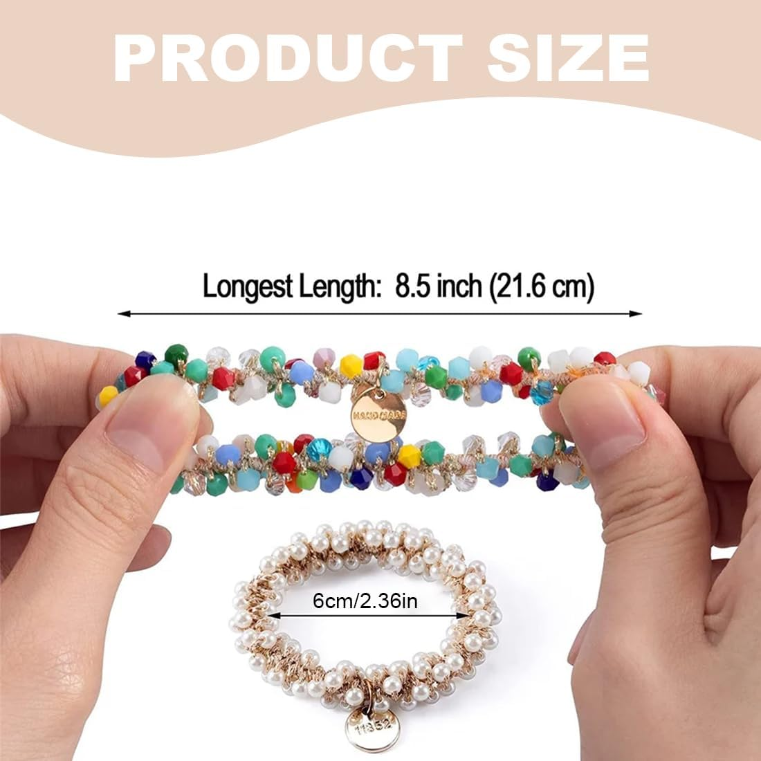 Pack of 3 Hair Bobbles with Beads, Elastic Ponytail Holder Headbands, Crystal Hair Bobbles, Women'S Scrunchies, Hair Accessories for Women, Girls, Ladies, Children image number 1