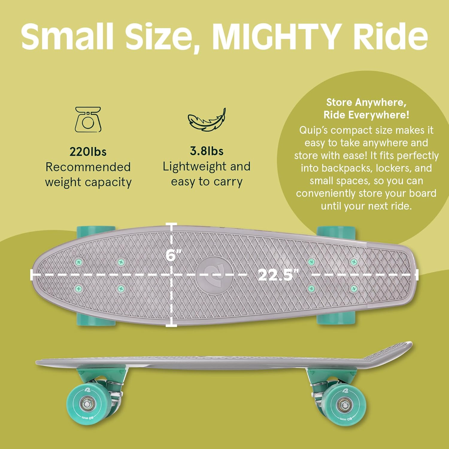 Retrospec Quip Skateboard Classic Retro Plastic Cruiser Complete Skateboard image number 3