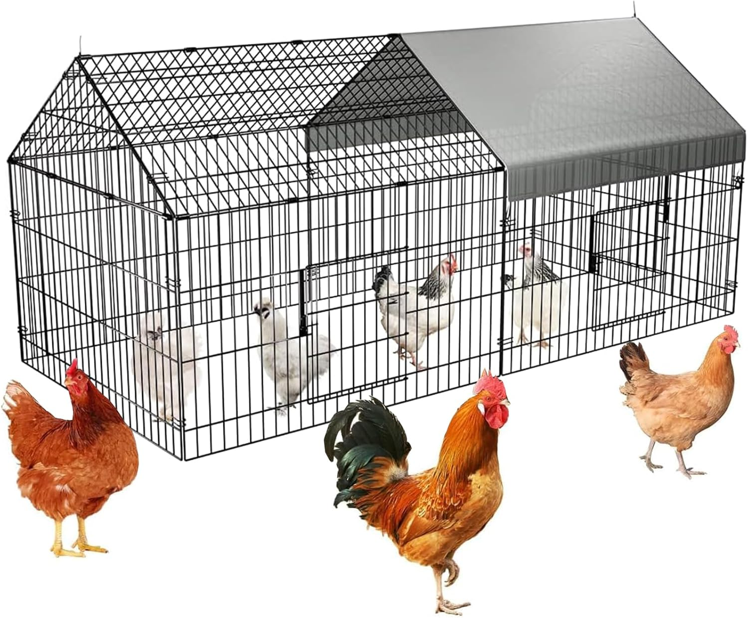YSOAE Large Metal Chicken Coop, 220X100Cm Chicken Run Cage, Heavy Duty Duck Cages for Yard, Portable Chicken Pens Outdoor with Top, Enclosure Crate Backyard for Small Animals Duck Rabbit Hen image number 3