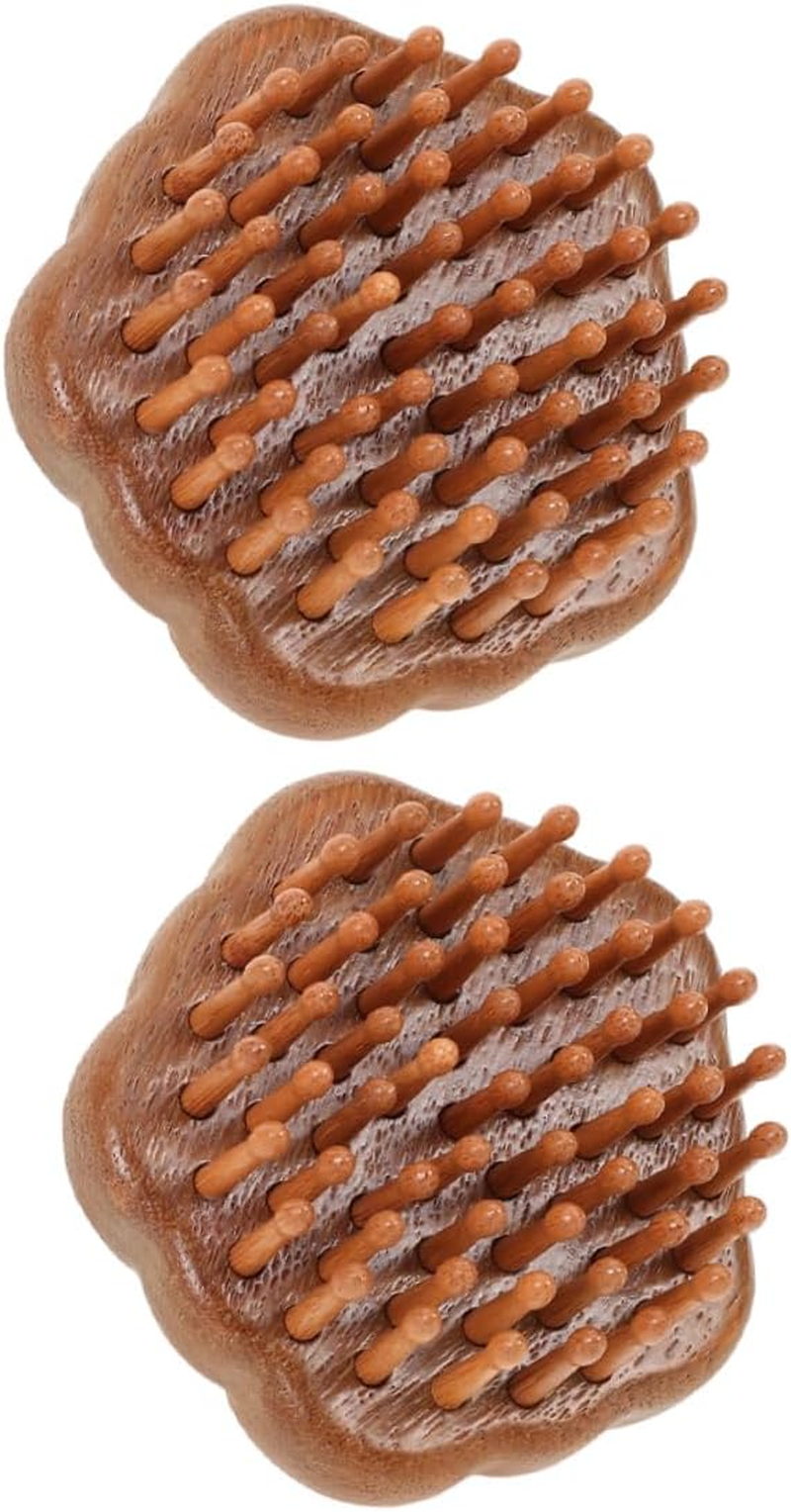 BAZEITFLOW 2Pcs Ergonomic Wooden Scalp Massage Brush with Ring Handle Fine Teeth Comb for Meridian Acupoint Stimulation Dandruff Removal Relaxation and Sleep Improvement for Home Use image number 1