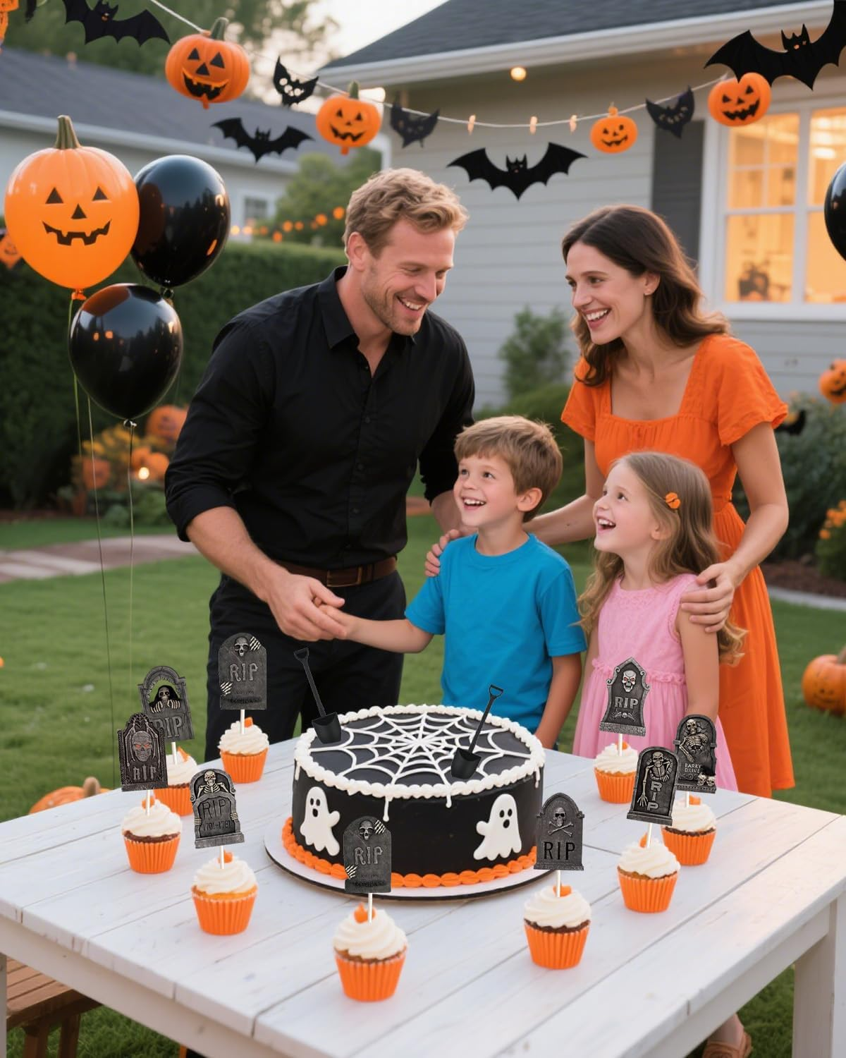 48PCS Halloween Cupcake Toppers with Novelty Mini Shovel Spoons,Tombstones Graveyard Cupcake Toppers Cake Decorations for Halloween Party Birthday Party Decoration Supplies image number 2