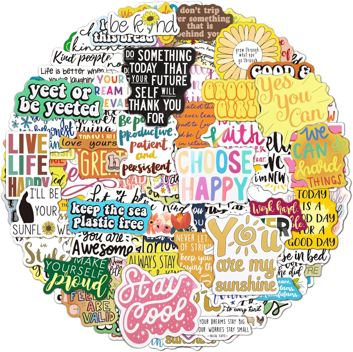 100PCS Stickers, Hianjoo Laptop Decals Cup Decorations Vinyl Waterproof Encourage Stickers for Water Bottles Windows Snowboard Envelopes Learning Theme Gifts Tags Kids Teens Adults image number 1