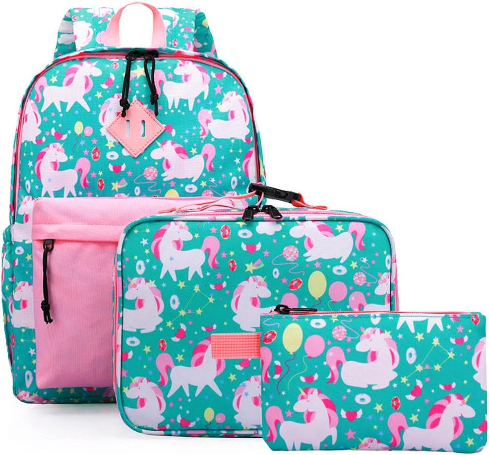 NICE CHOICE Preschool Backpack Kindergarten Elementary School Toddler Backpacks with Lunch Bag Pencil Case Set, Cute Unicorn Set, 15Inch, Modern