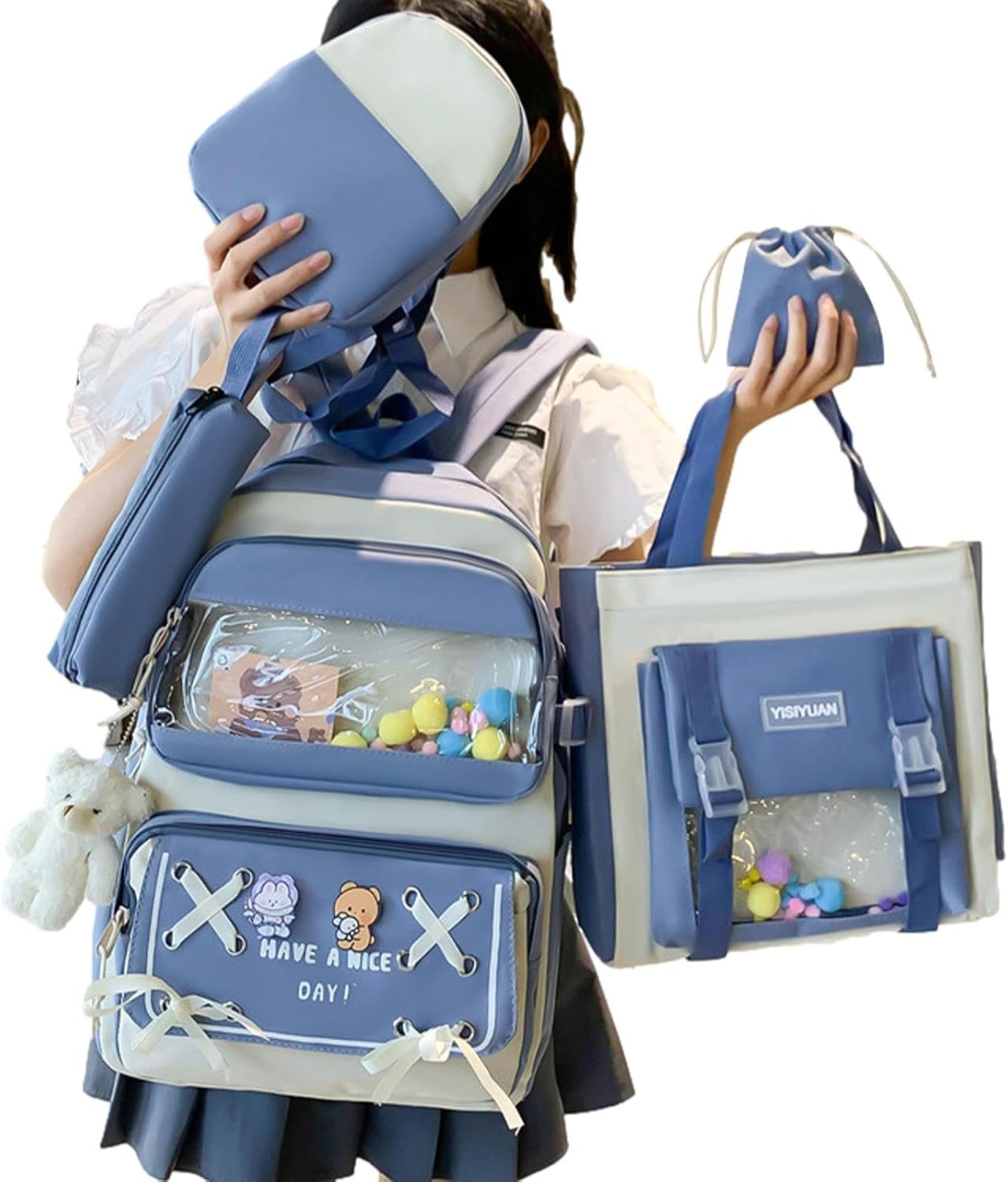 POCHY Girls School Backpack, Cute School Bags for Girls, 5 Set, Teen Casual Backpack, Secondary & Middle School, Waterproof image number 5