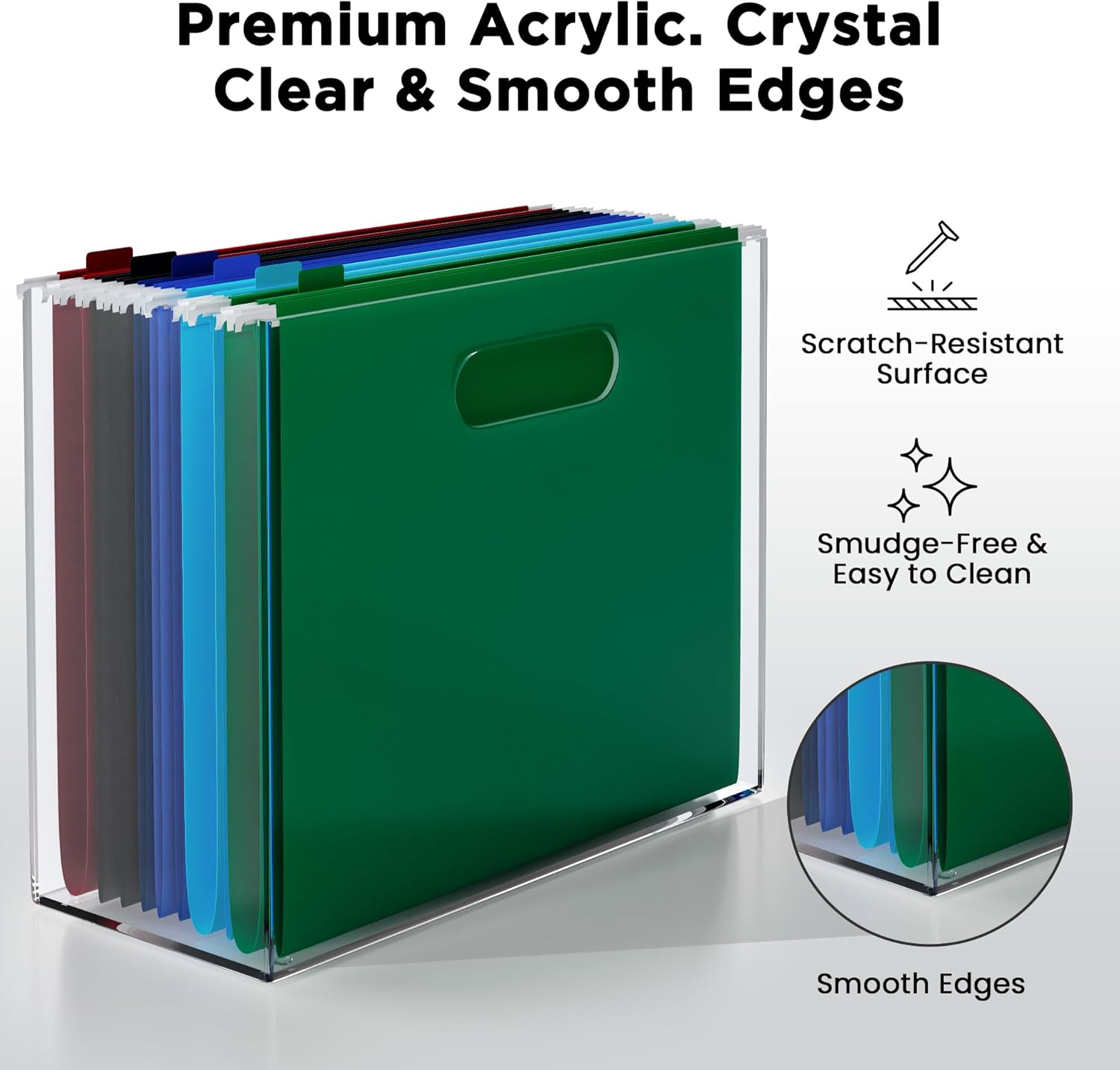 File Organizer for Desk - This Acrylic Storage Box Is Great for Office Organization - Its Modern Acrylic Magazine Holder Makes a Great Gift for Home/Work Space image number 2