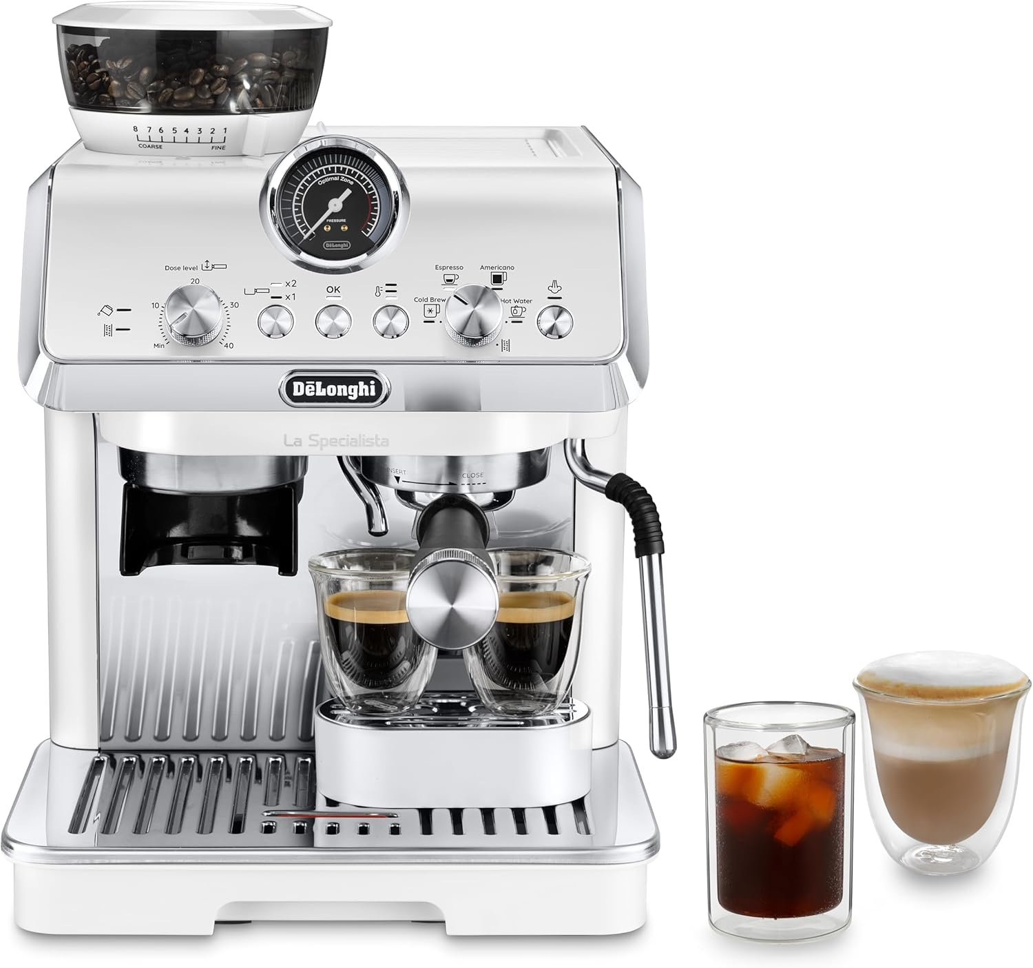 De'Longhi La Specialista Arte Evo EC9255.WI, Espresso Pump Coffee Machine with Cold Brew Function, with Professional Milk Frothing Nozzle, Sensor Grinding Technology, Includes Barista Kit, White