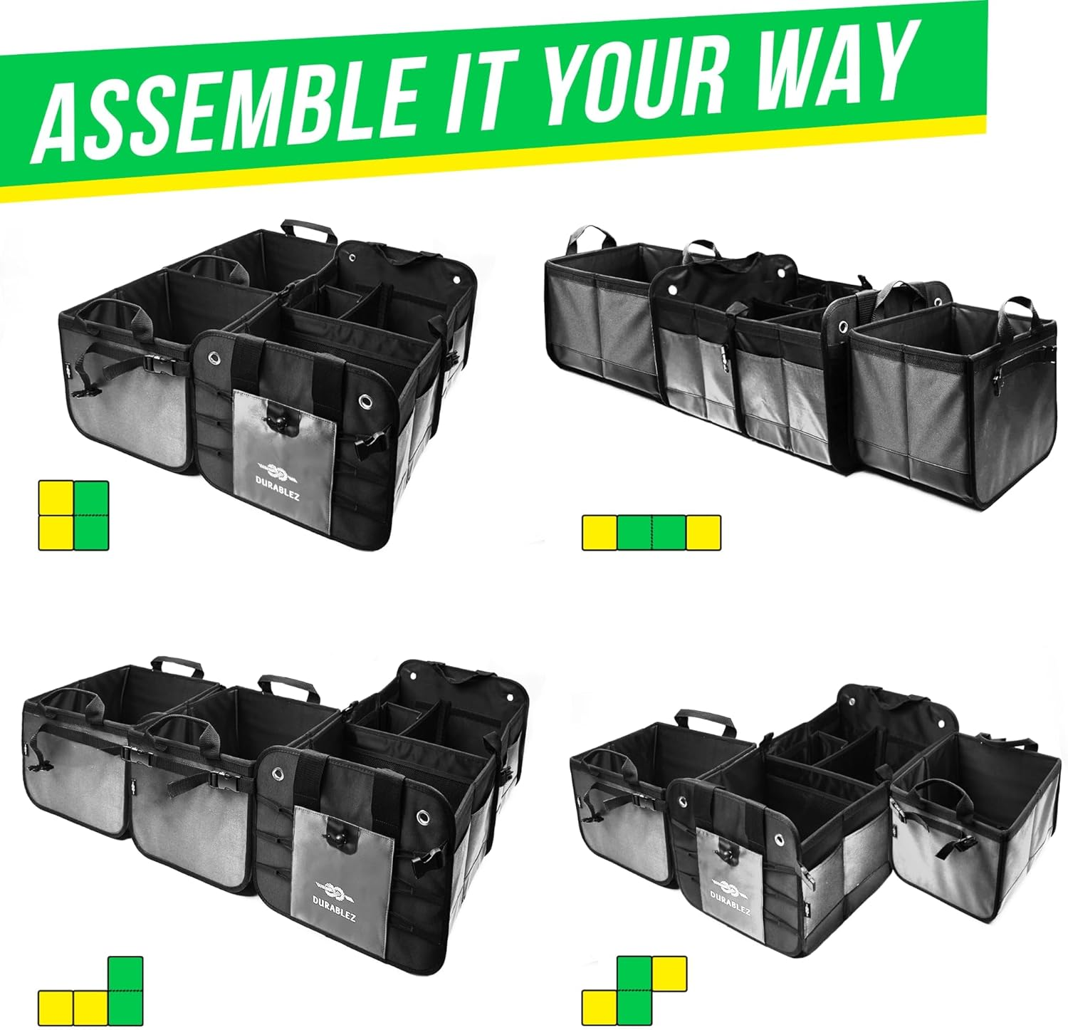 DURABLEZ 4 Compartment Separable Collapsible Car Trunk Storage Organizer Automotive Accessory Collapsible Storage Box Organiser for SUV Minivan Truck Sedan - XXL, Two Shades of Gray image number 6