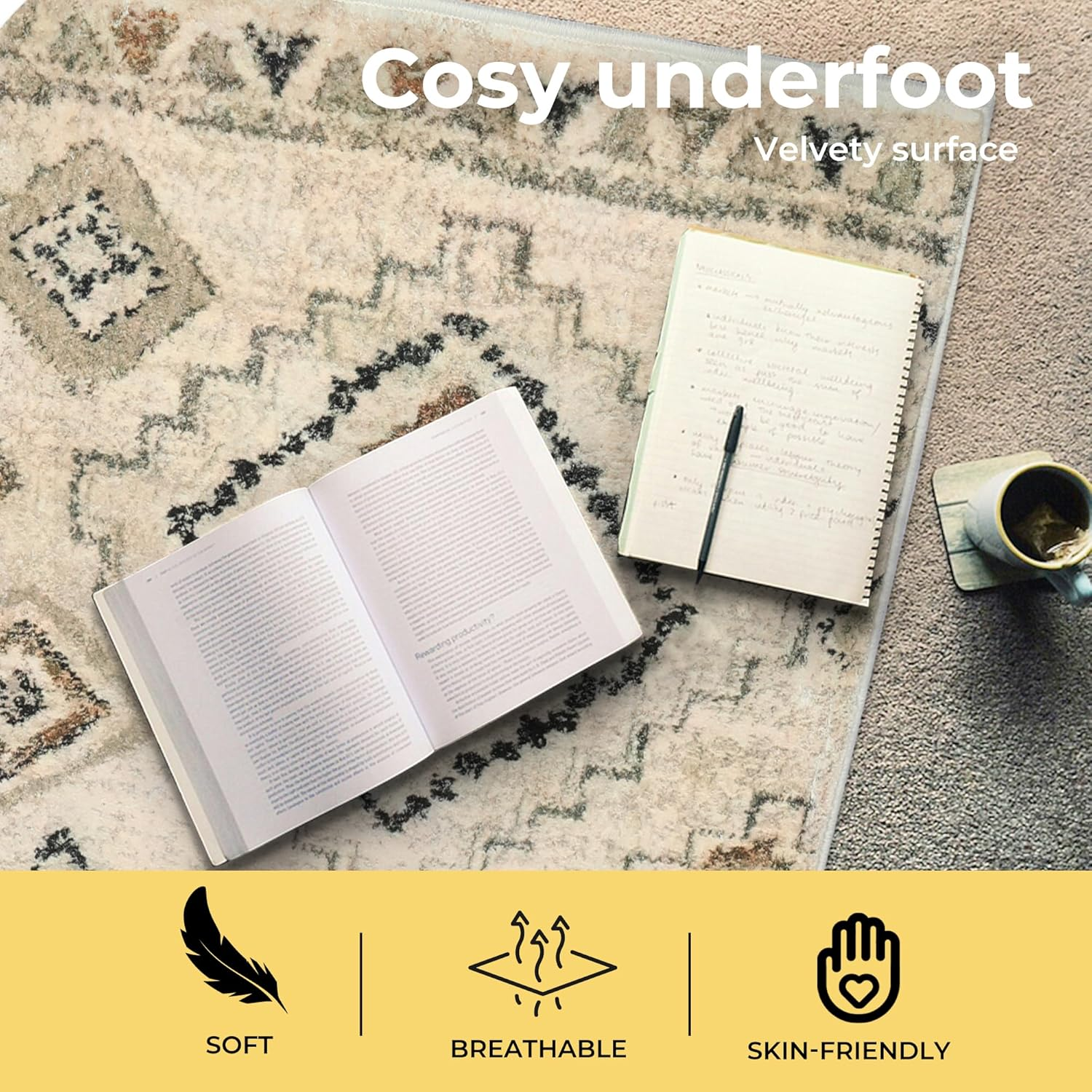 MARLOW Runner Rugs, 180X60Cm Anti-Slip Area Rugs,Low Pile Soft Entry Carpet Washable - Versatile for Hallway, Bedroom, Kitchen, Dining Room, Living Room, Study (Cream) - Blue image number 2