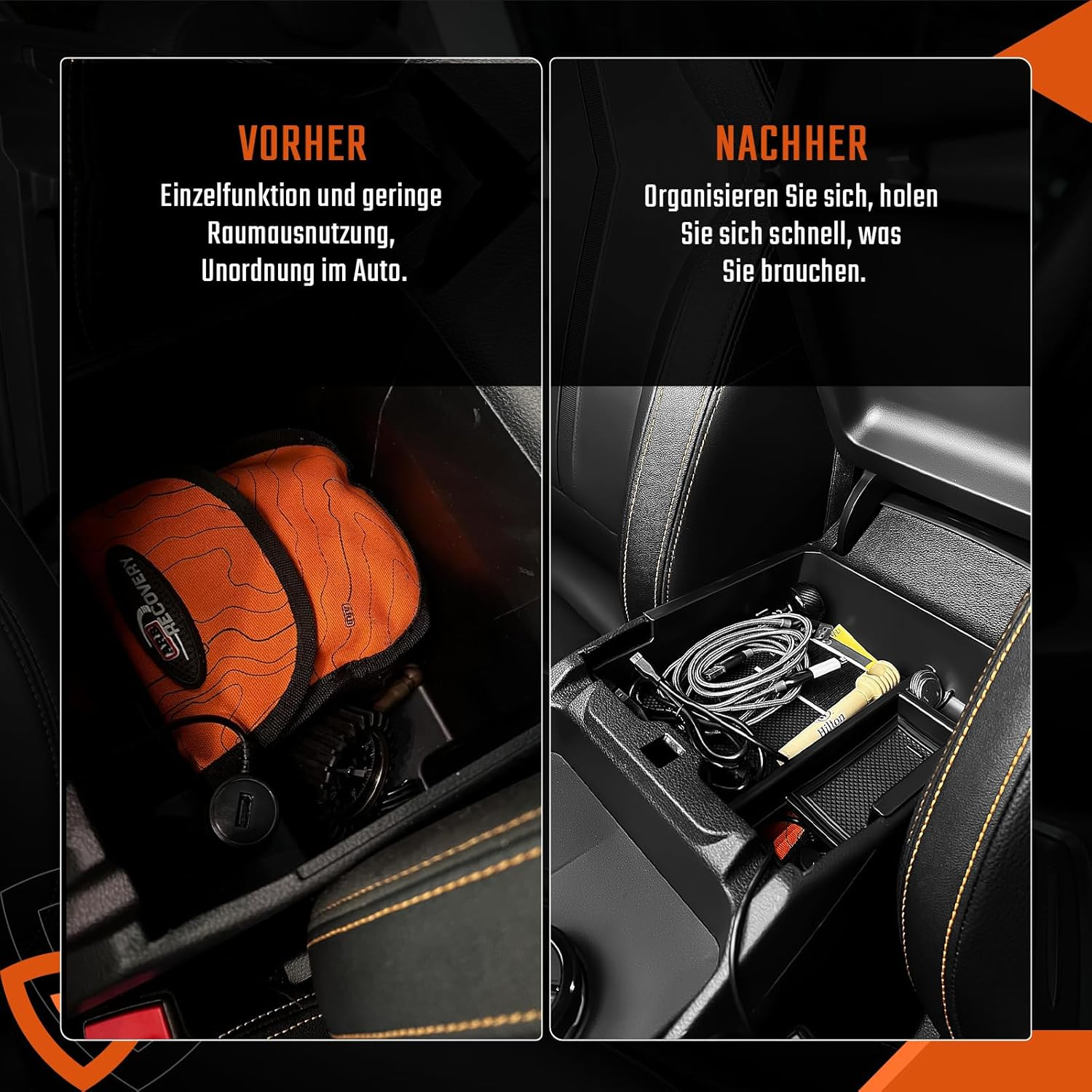 Centre Console Storage Box Compatible with Ford Ranger T9 2023 2024 Raptor Wildtrak XLT Armrest Organiser Tray Glove Box Ranger 2023 Accessories (Electronic Brake) image number 1