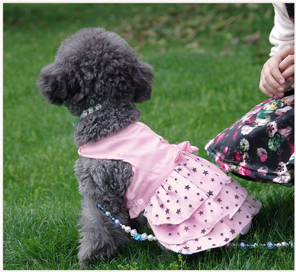 Hdwk&Hped Dog Dress with Leash Ring, Princess Multi-Layer Pleated Skirt Pentagram Bow Pet Dress for Small Dog Puppy Cat Pink #6 image number 1
