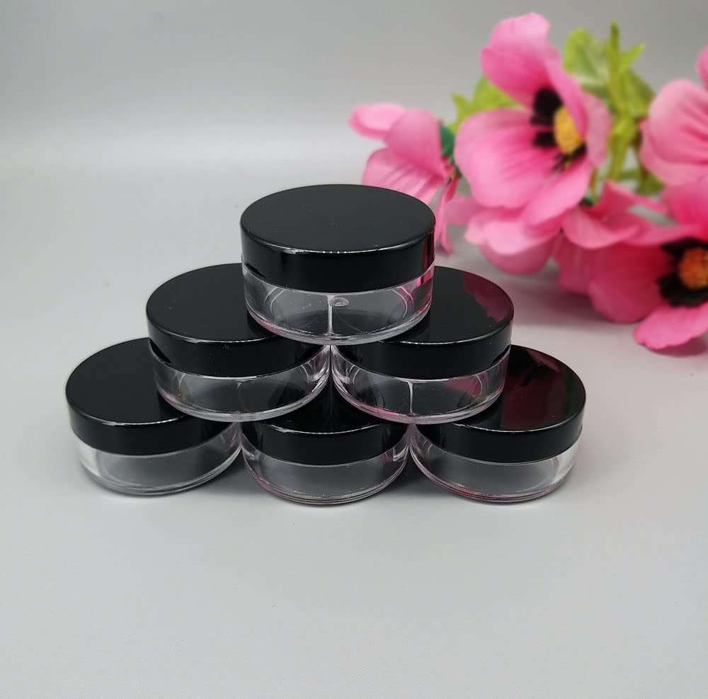 50Pcs Empty 10G Black round Small Plastic Cosmetic Jar Pot Containers for Makeup Lip Balm Powder Sample Wholesale Bulk Cream Jars with Black Lids Travel Container Bottles Packing image number 2