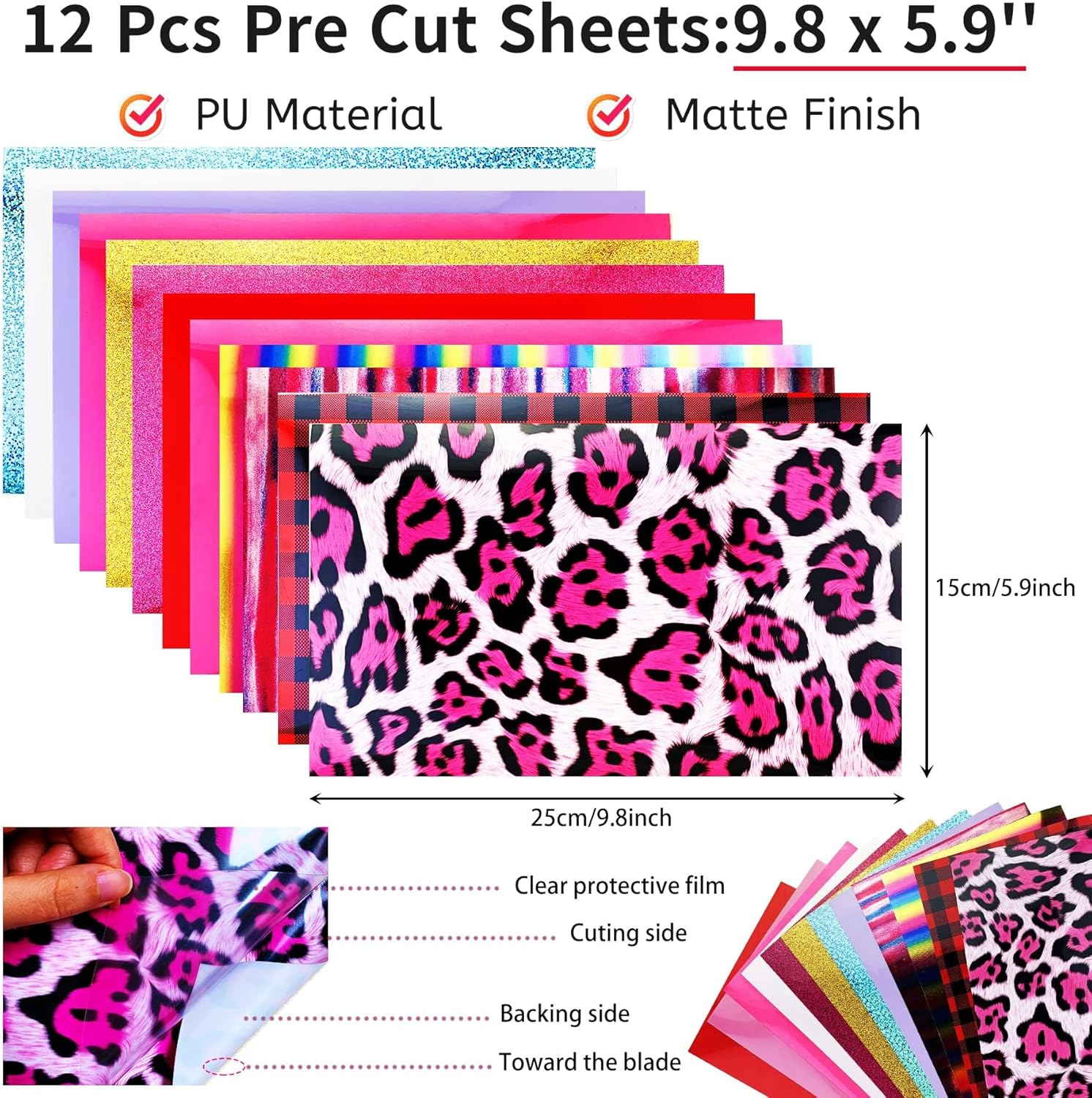 AUXIN 12 Sheets Heat Transfer Vinyl, 9.8''*5.9'' Iron on HTV Assorted Pattern Bundle for Fabric Clothes T-Shirts Hoodies Craft, Easy to Weed & Cut image number 5