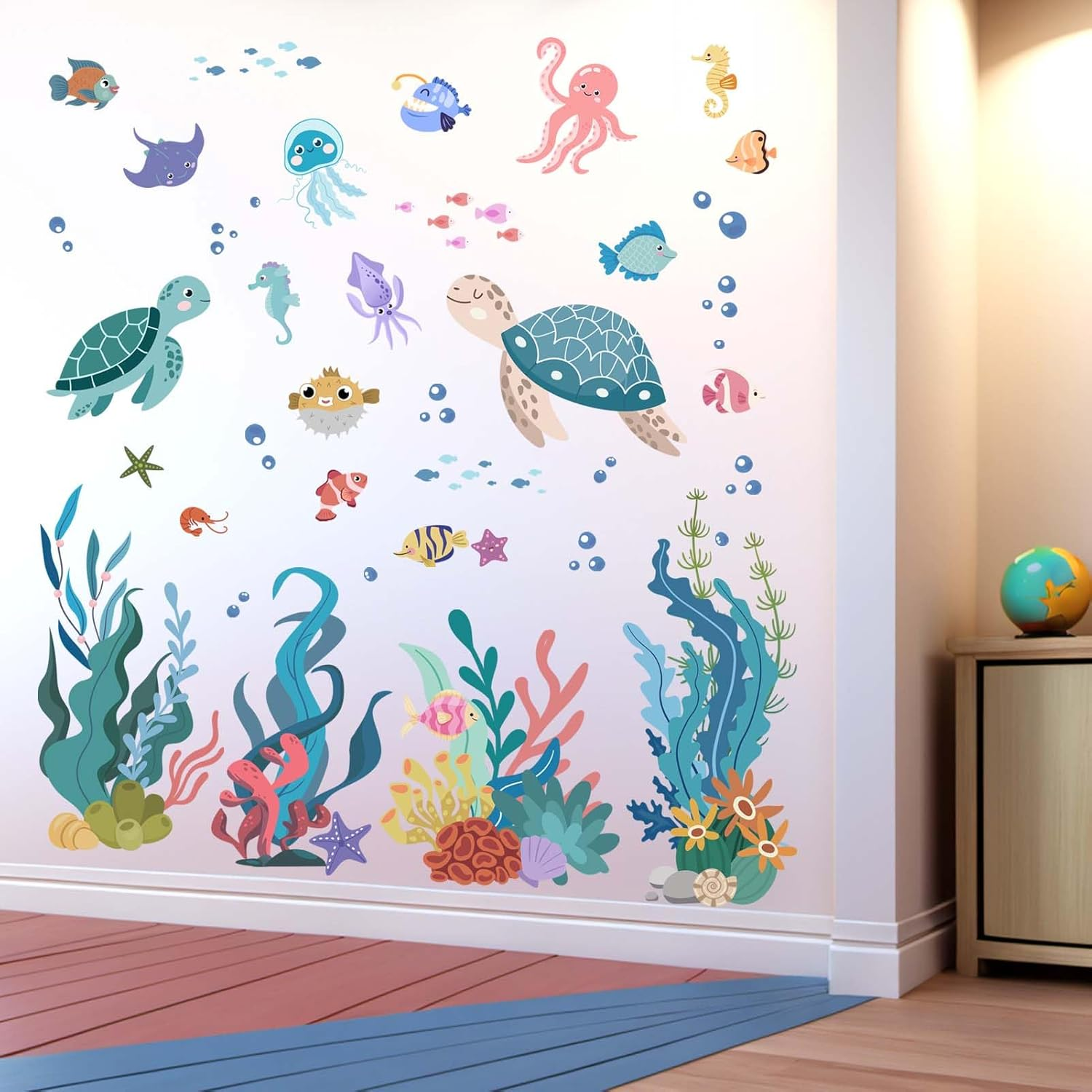 Sea Turtle Wall Decals for Kids: Peel and Stick under the Sea Wall Stickers for Baby Nursery Kid Bedroom Toddler Room - Ages 1-12 Years Vinyl Decor image number 4