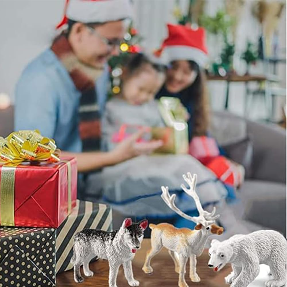 10PCS Mini Arctic Animals Figurines Plastic Polar Bear Action Model, Arctic Circle Ocean Sea Animals Bear Seal Reindeer Wolf Rabbit Arctic Realistic Figurines