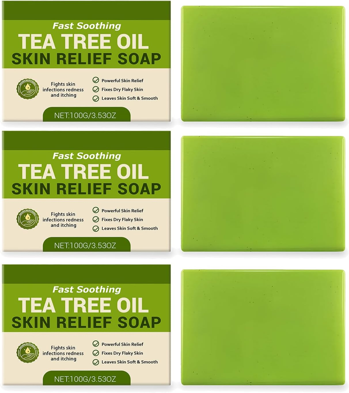 QPJUVC Tea Tree Oil Soap Bar, 100G Natural Plant-Based Bar Soap - Deep Cleansing Face & Body Wash with Olive Oil & Coconut Oil, Odor Control, Refreshing Cleanse, Sweat Removal & Soothes Skin (3)