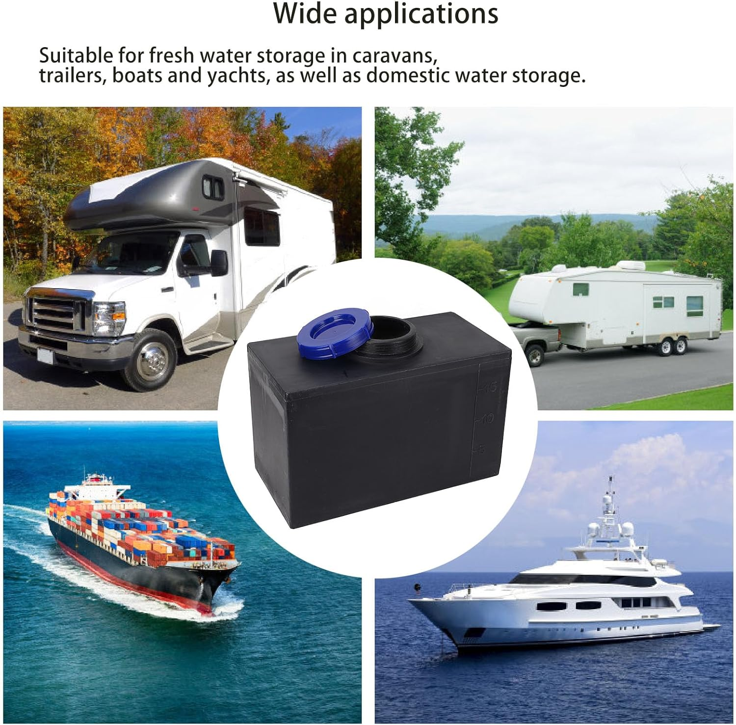 RV and Gray Water 5 Gallon Tank, 15.7 X 9.8 X 7.9In 20L RV Water Tank Heat and Cold, Customizable Design Square Water Storage Tank for Trailers Boats Yachts Black image number 6