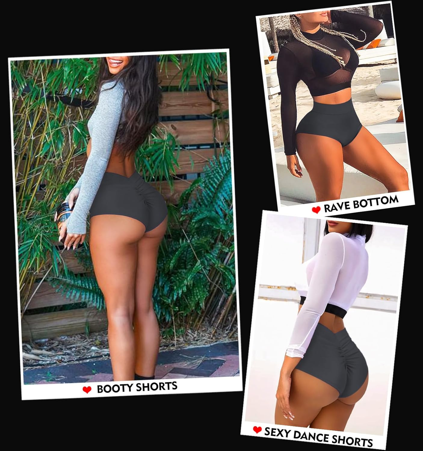 Women'S High Waist Yoga Booty Shorts V Back Scrunch Gym Workout Spandex Dance Hot Pants Butt Lifting Rave Bottoms image number 3