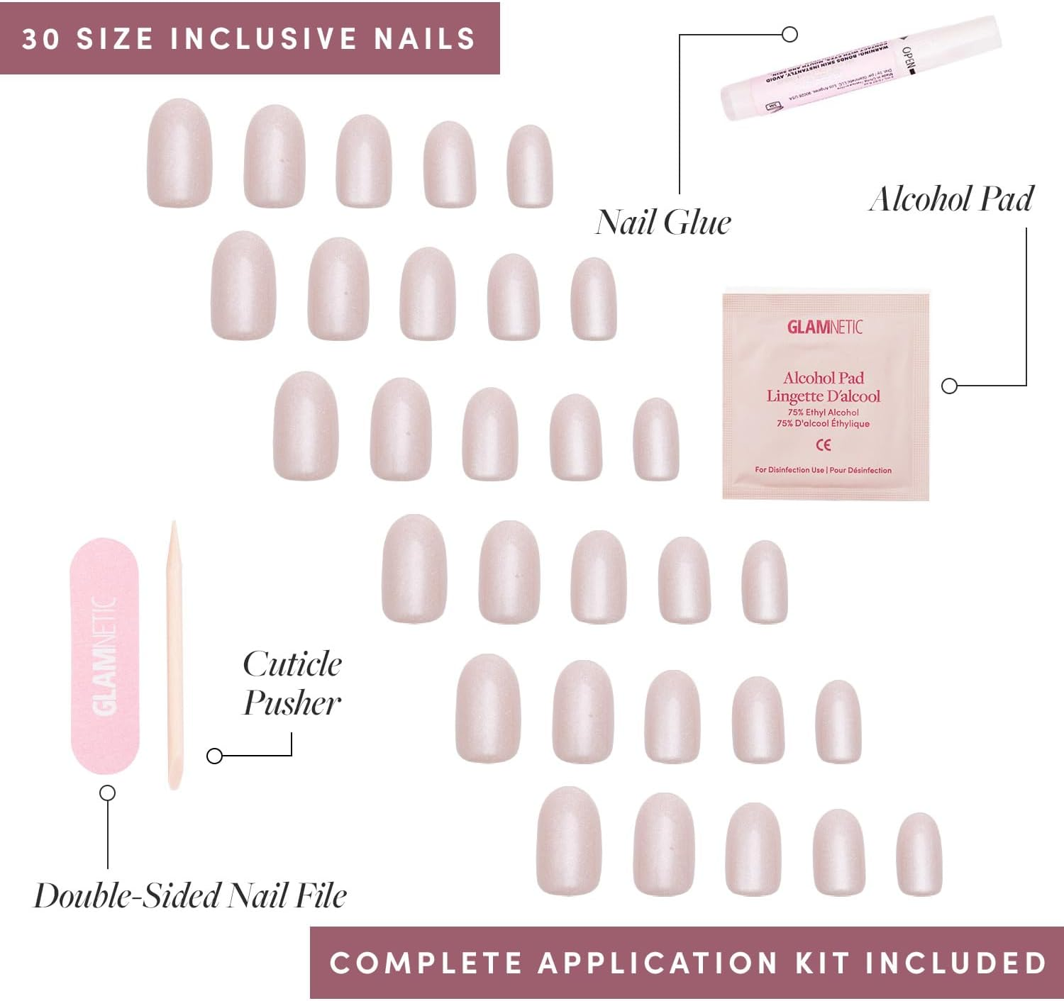 Glamnetic Press on Nails - Pure Intentions | Glossy, Semi-Transparent, Short round Nails, Reusable | 12 Sizes - 30 Nail Kit with Glue - Pure Intensions image number 5
