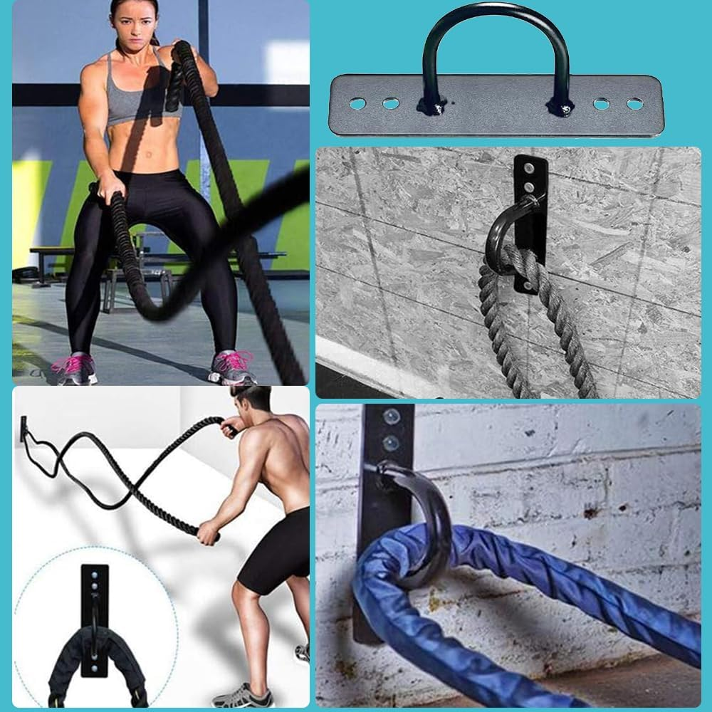 2 Pack Battle Rope Anchors, Training Rope Holders with Accessories for Hanging Straps Gymnastics Rings, Bodyweight Strength Training, Yoga Swing Hammock, Boxing Equipment (Black)