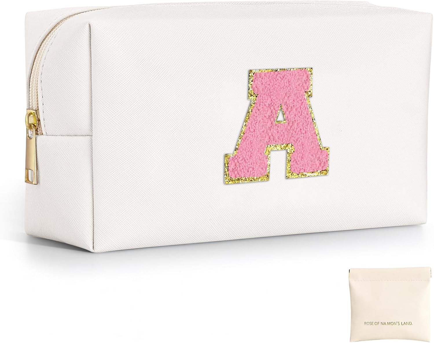 LIAN Initial Makeup Bag Personalized Cosmetic Bags Cute Makeup Pouch Waterproof PU Small Travel Toiletry Bags for Women Preppy Things for Girls (Pink-A)