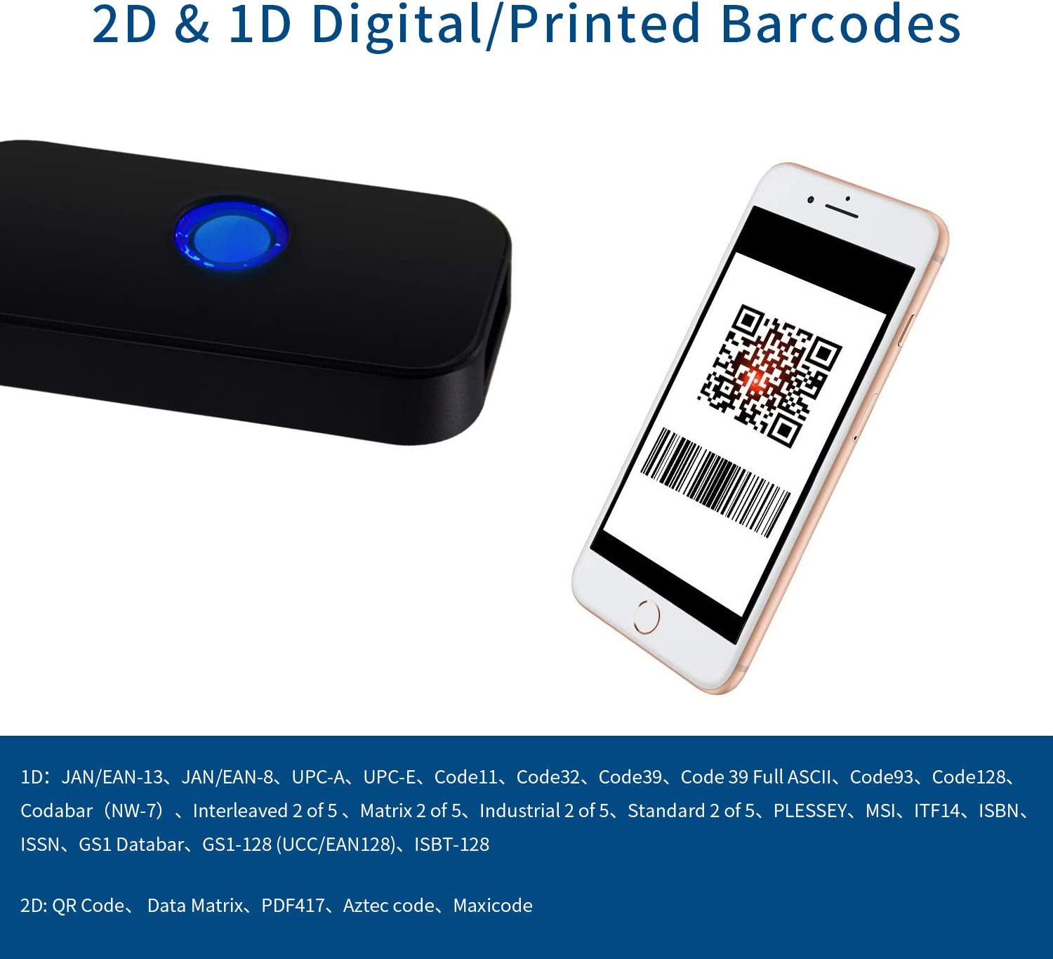 Alacrity Mini Bluetooth 2D Barcode Scanner, 3-In-1 2.4G Wireless/Usb Wired/Bluetooth Bar Code Reader Portable 1D QR Image Scanner PDF417 Data Matrix Code for Ipad, Iphone, Android, Tablets or Computer image number 4