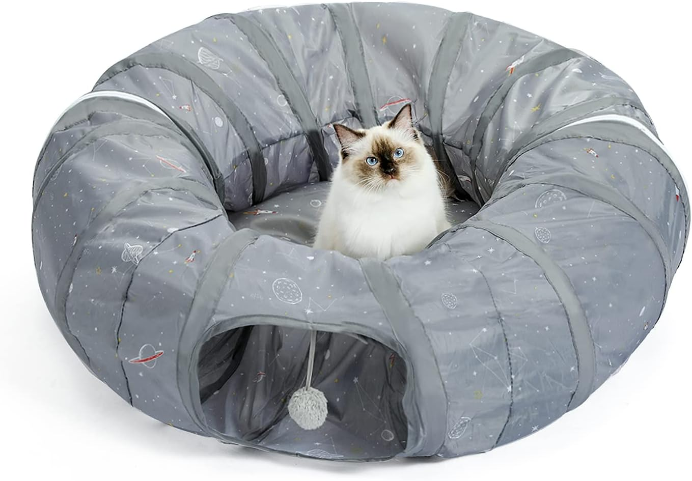 PAWZ Road Cat Tunnel Bed with Central Mat and Peek Hole Cat Bed with Cat Toy Hanging Balls image number 2