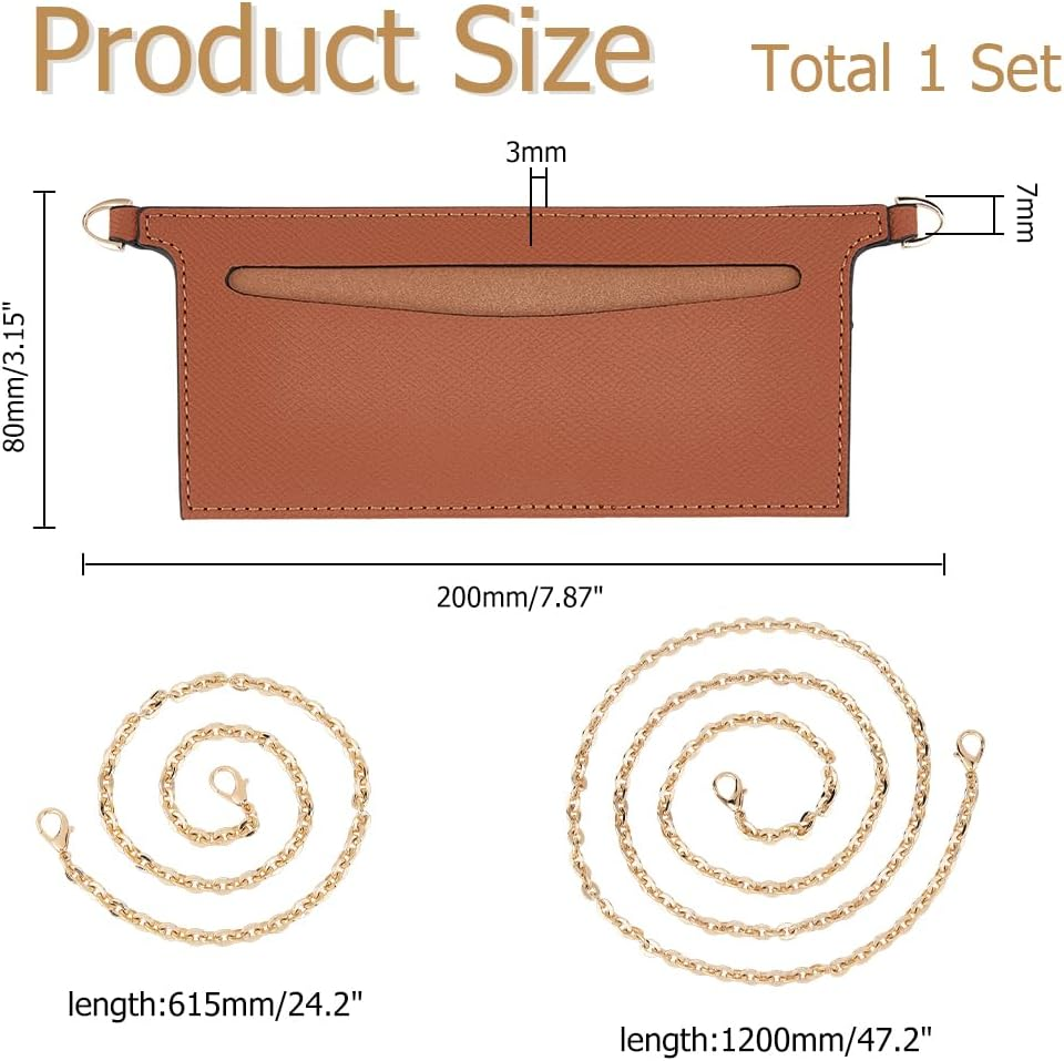 Hobbspring PU Leather Organiser Insert 1 Piece Conversion Set with 2 Gold Chains Saddle Brown Shoulder Bag Convertible Insert for Handbag Wallet - Black image number 4