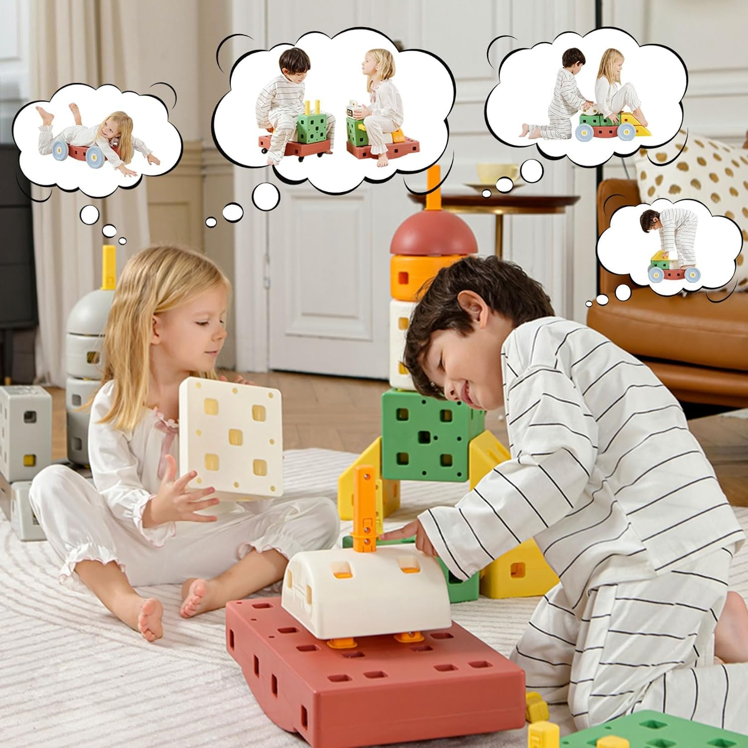 Building Blocks Big Size, DIY Jumbo Blocks More Shapes,Build Your Own Toy Cars,Toys Children Boys Girls Ages 1-6+ Year Old image number 2