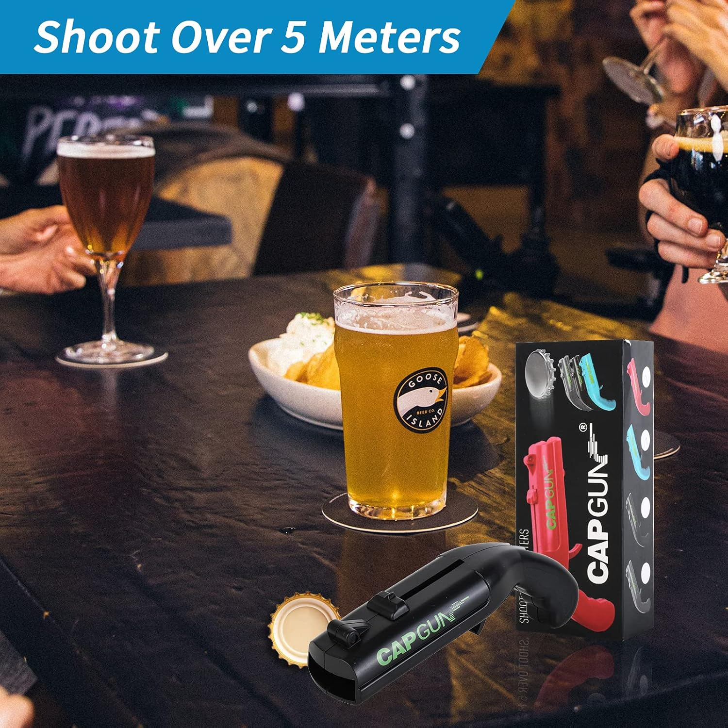 Cap Gun Bottle Opener,Funny Launcher Shooter Bottle Opener for Creative Game,Family Party,Bar ,Outdoor Barbecue,Plastic (Blue&Grey) image number 5