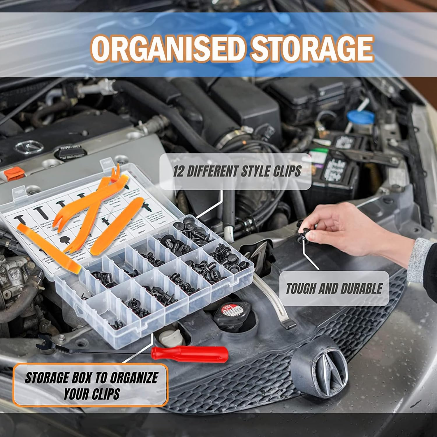 240-Piece Automotive Trim Clips Set, Push Retainer Fasteners Kit with Removal Tools, Universal Car Body Panel Clips image number 4