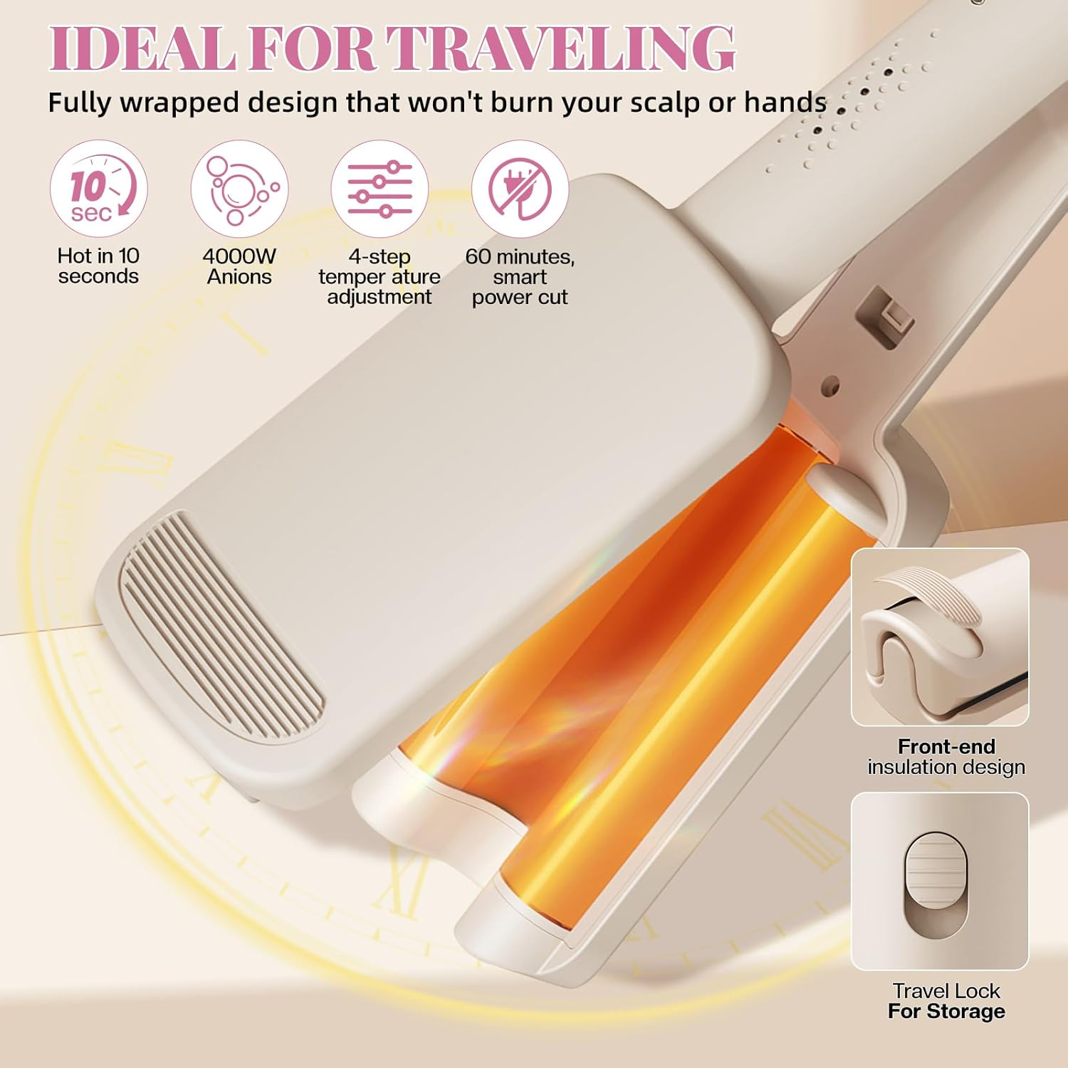 Hair Curler Wave Curling Iron, 3 Barrels Wave Hair Curler Hair Crimper Volumizer 4 Temperature Adjustable Temperature Ceramic Crimper Hair Anti-Scald Curling Wand for All Hair Types (1.25 Inch, White)