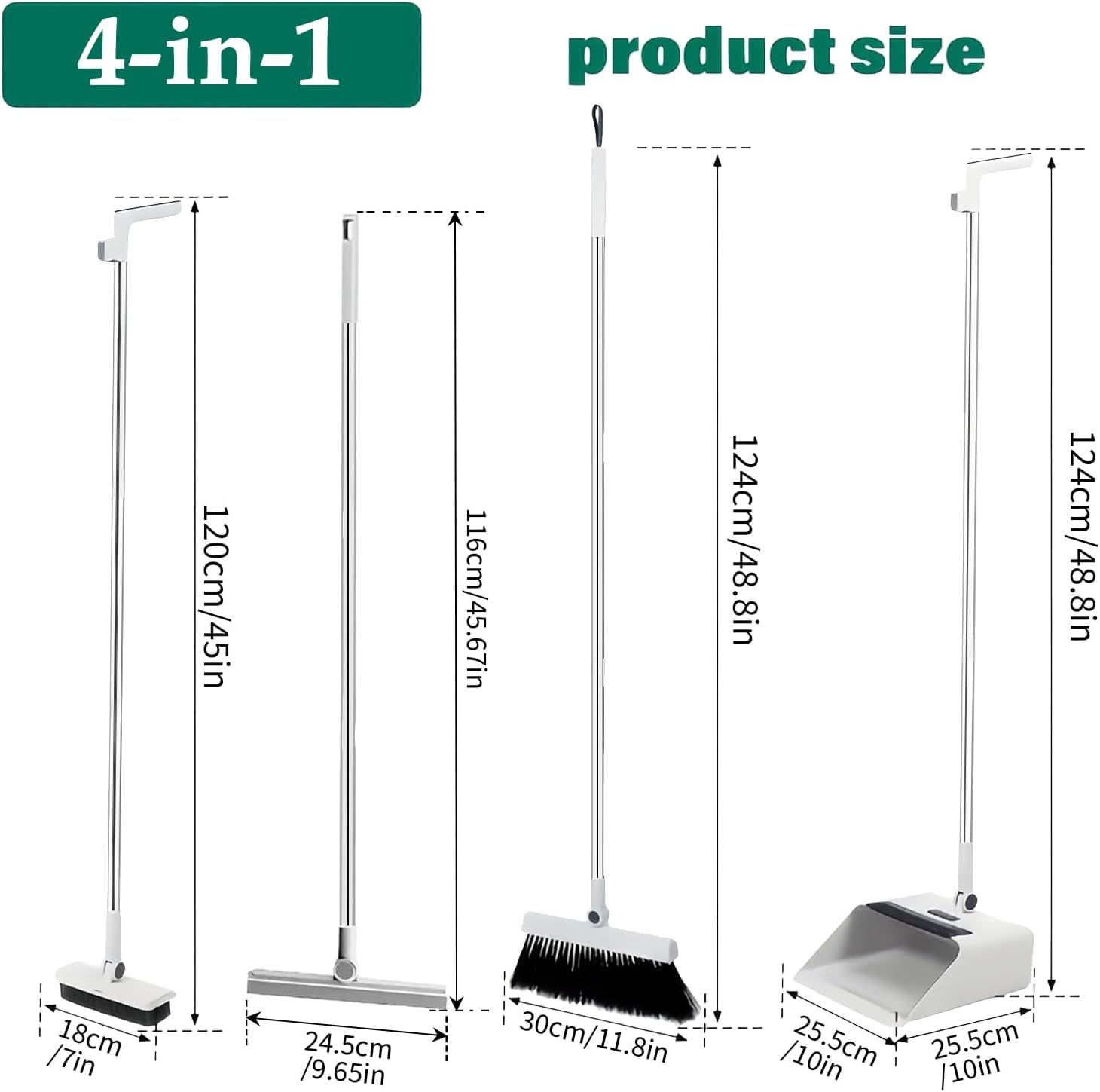 4-In-1 Broom with Dustpan Combo with Upright Stand, Built-In Squeegee and Scrubber for Effortless Cleaning in Home Kitchen Bathroom, Indoor Outdoor Use image number 3
