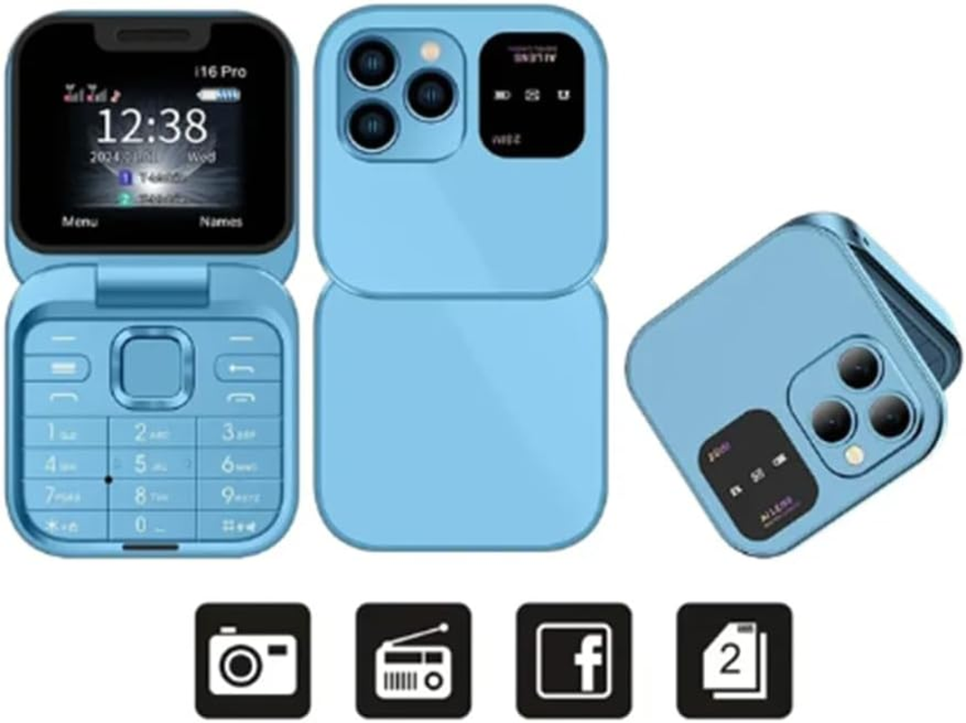 Mini Flip Mobile Phone FM Radio Voice Blacklist Speed Dial Vibration 2SIM Card Small Display Foldable Phone Easy Install (Black) image number 2