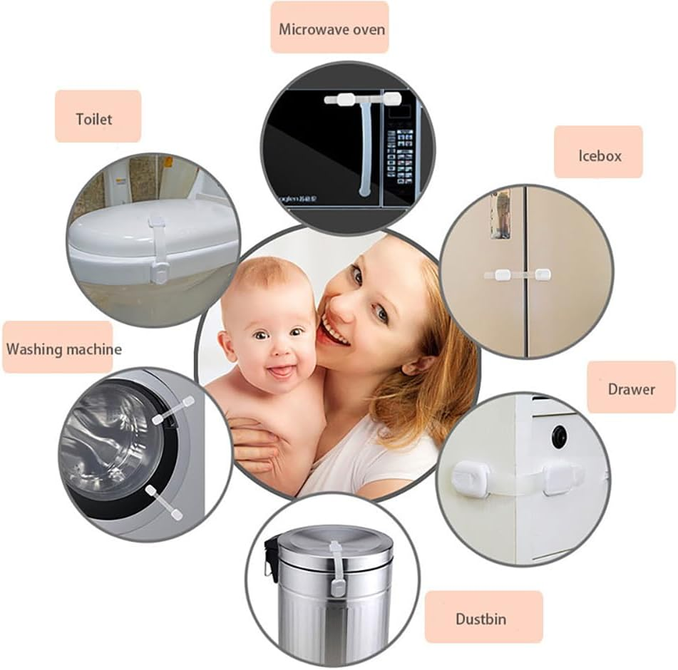 10 Pack Child Safety Cabinet Locks Baby Proofing Latches to Drawer Door Fridge Oven Toilet Seat Kitchen Cupboard Appliance Trash Can with 3M Adhesive image number 6