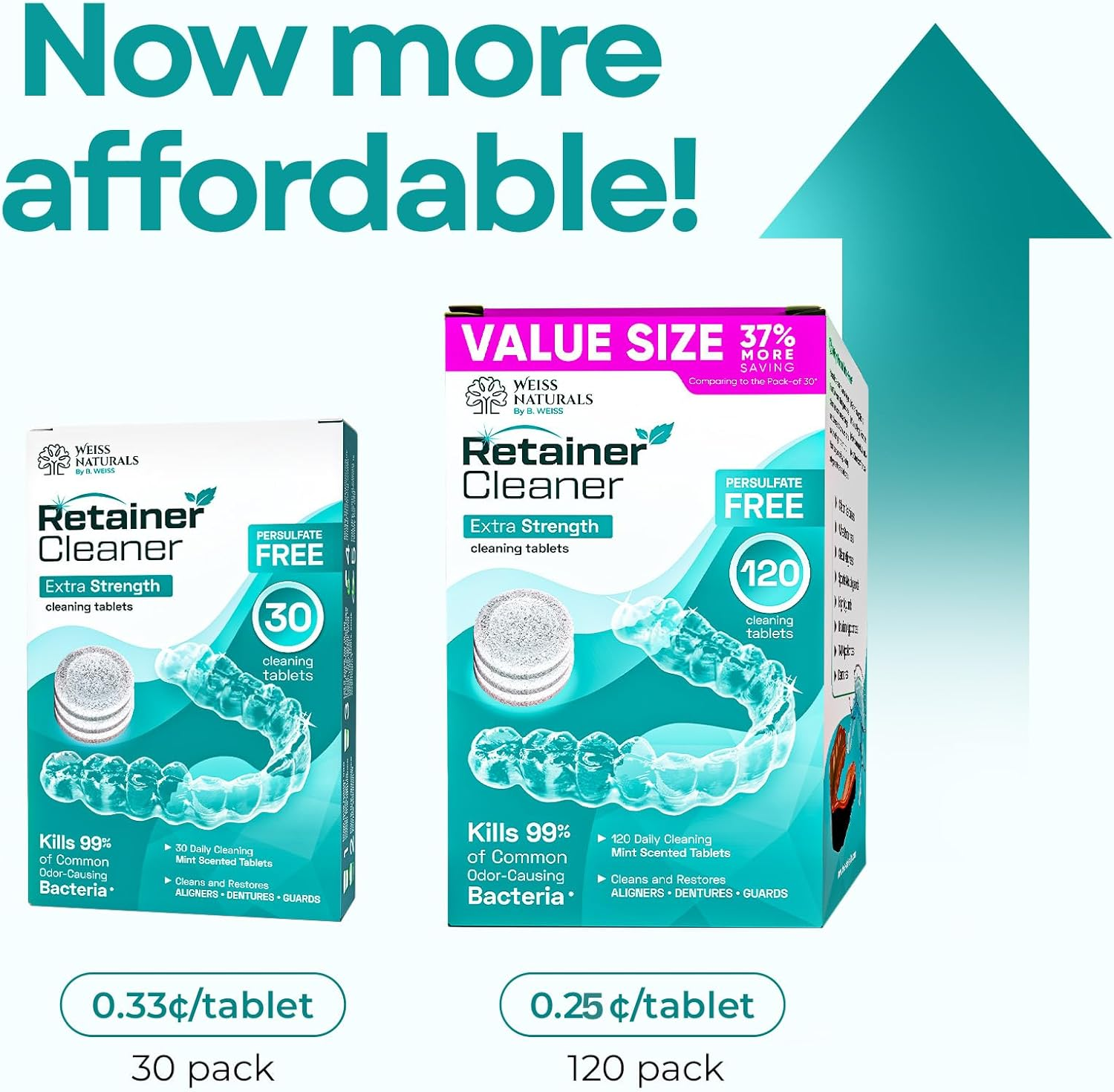 Weiss Naturals Retainer Cleaner Tablets, Invisalign Cleaner, Remove Stains, Odors & Plaque, PERSULFATE FREE Night Guard & Denture Cleaner 1-Month Supply, 30 Mint Scented Tablets image number 2