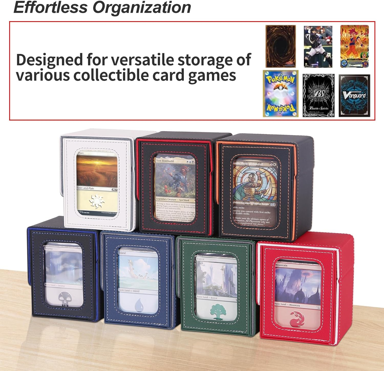 AFIING MTG Deck Box for Commander Display,Card Deck Box Fits 100 Double Sleeved Cards, Magic Commander TCG Card Storage Box with 2 Dividers,Drawstring Bag and 1 Toploader(Green/Grey) image number 6