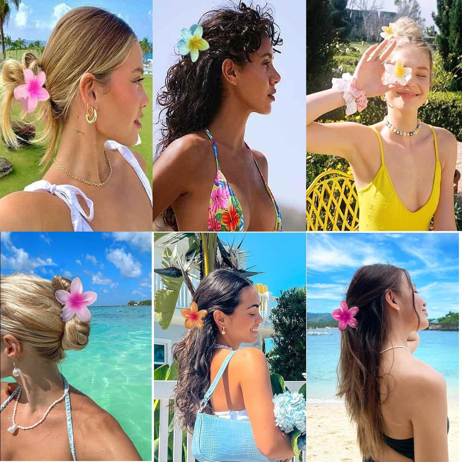 6 Pcs Flower Hair Clips,Plumeria Hair Claw Clips,Hawaiian Flower Hair Claw Clips,Non-Slip Strong Hold Big Hair Clamps for Thick Hair and Thin Hair,Summer Beach Wedding Accessories image number 5