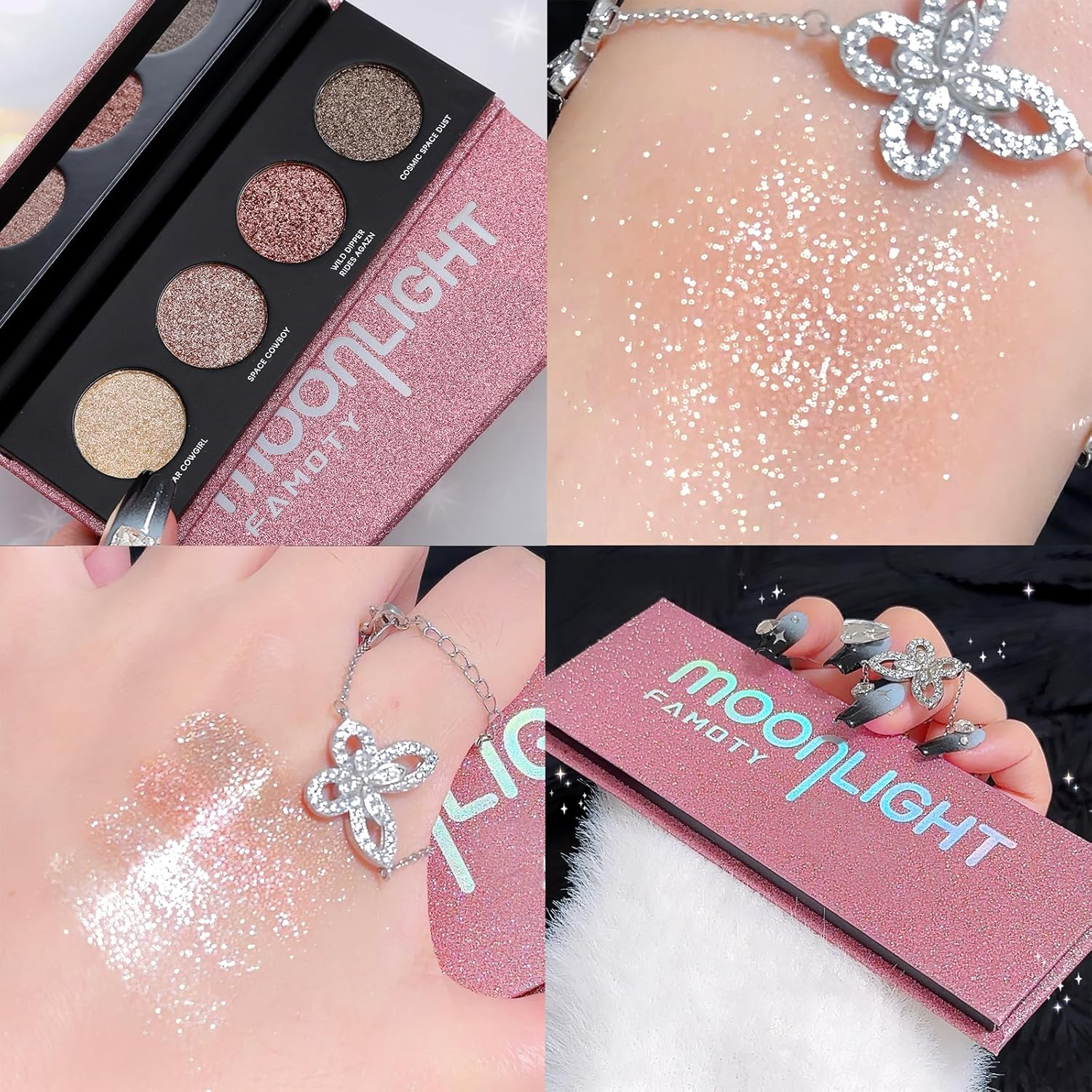 4 Colors Glitter Eyeshadow Palette, Shimmer Eyeshadow Makeup Palette, Eye Shadow Palette for High Pigment, Waterproof &Long Lasting, Eyeshadow Powder Palette for Women image number 5